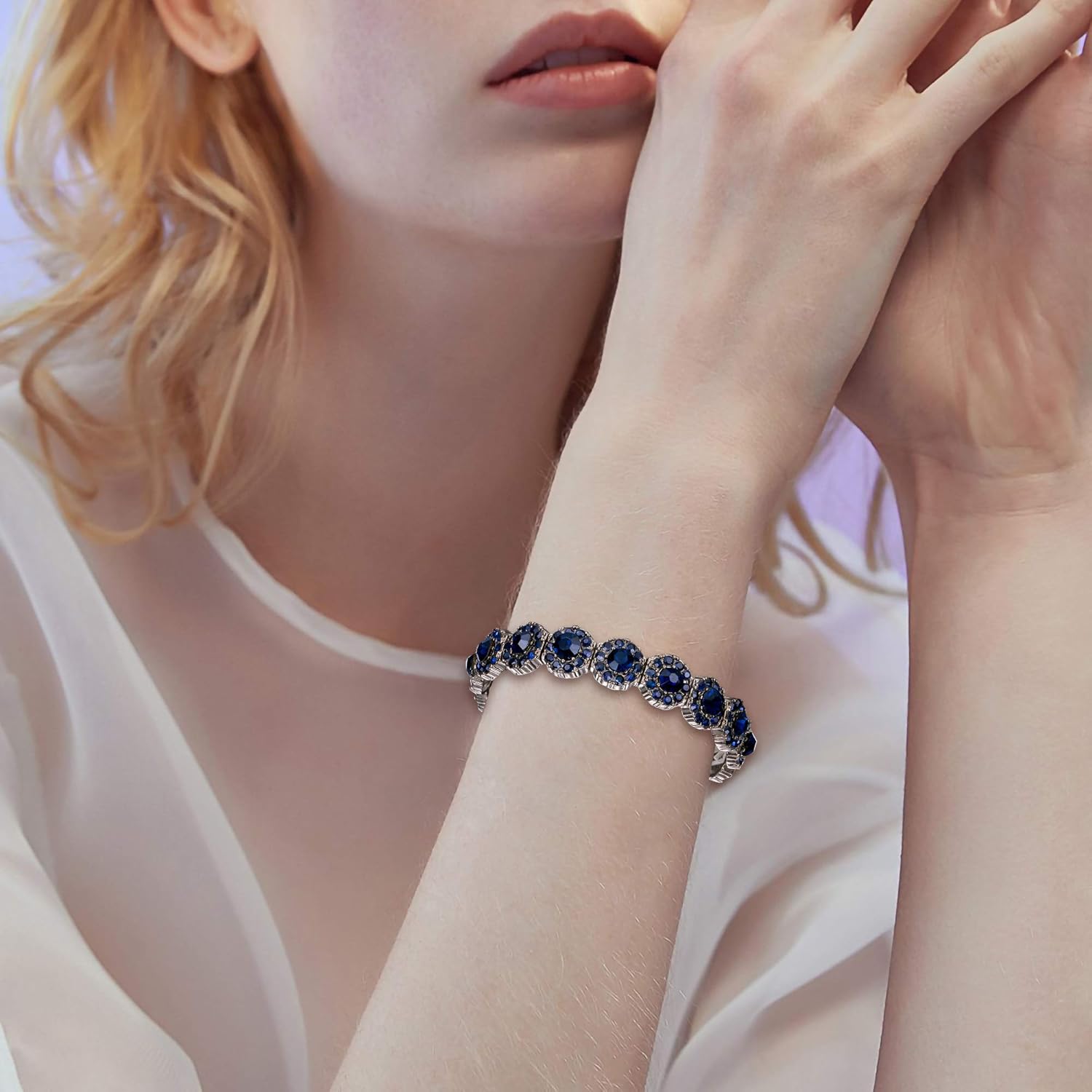 BriLove Women's Wedding Bridal Crystal Rhinestone Beaded Stretch Bangle Bracelet - Image 2