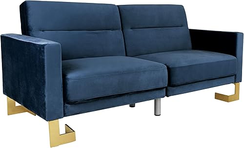 Miniatura 8 de Safavieh Inicio Tribeca Glam Sofá cama plegable de terciopelo azul marino y latón Azul marino/latón,Rubor /