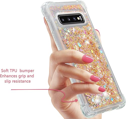 Miniatura 4 de Funda compatible con Galaxy S10, funda transparente líquida con purpurina flotante de arena movediza a prueba de golpes, funda protectora de