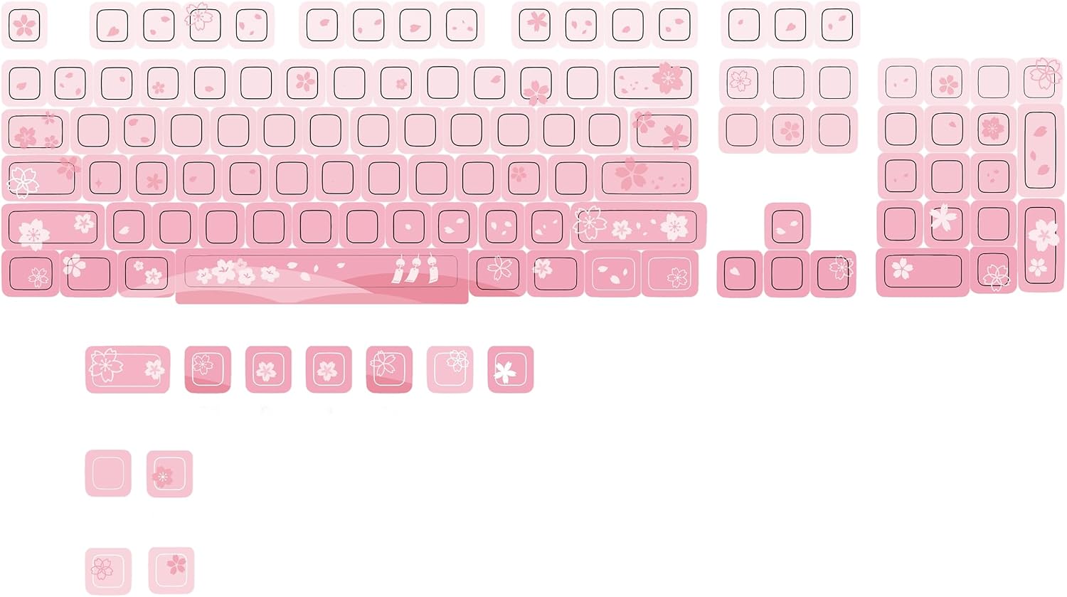 Pink Blossom Mechanical Keyboard Keycaps PBT Side Print Backlit Cute 115 Keys Set Cherry Profile Gradient Dye-Sublimation