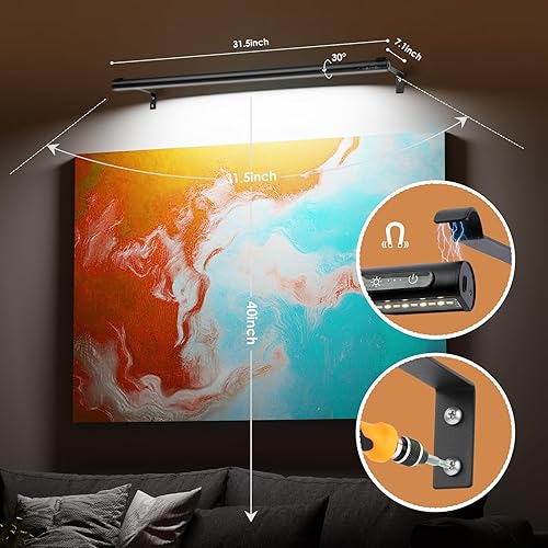 Miniatura 2 de Luz de imagen inalámbrica que funciona con pilas, recargableenchufada en la luz de exhibición de pintura de 31.5 pulgadas, luces de pared de control