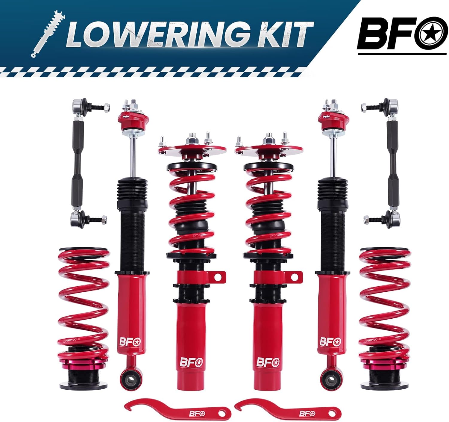 BFO Coilovers for BMW E85 Z4 Roadster 2003-2009, for BMW E86 Z4 Coupe 2006-2009, Height Adjustable Coilovers Suspension Kit, Preset Damping Shock Absorber Struts, Lowering Kit Red