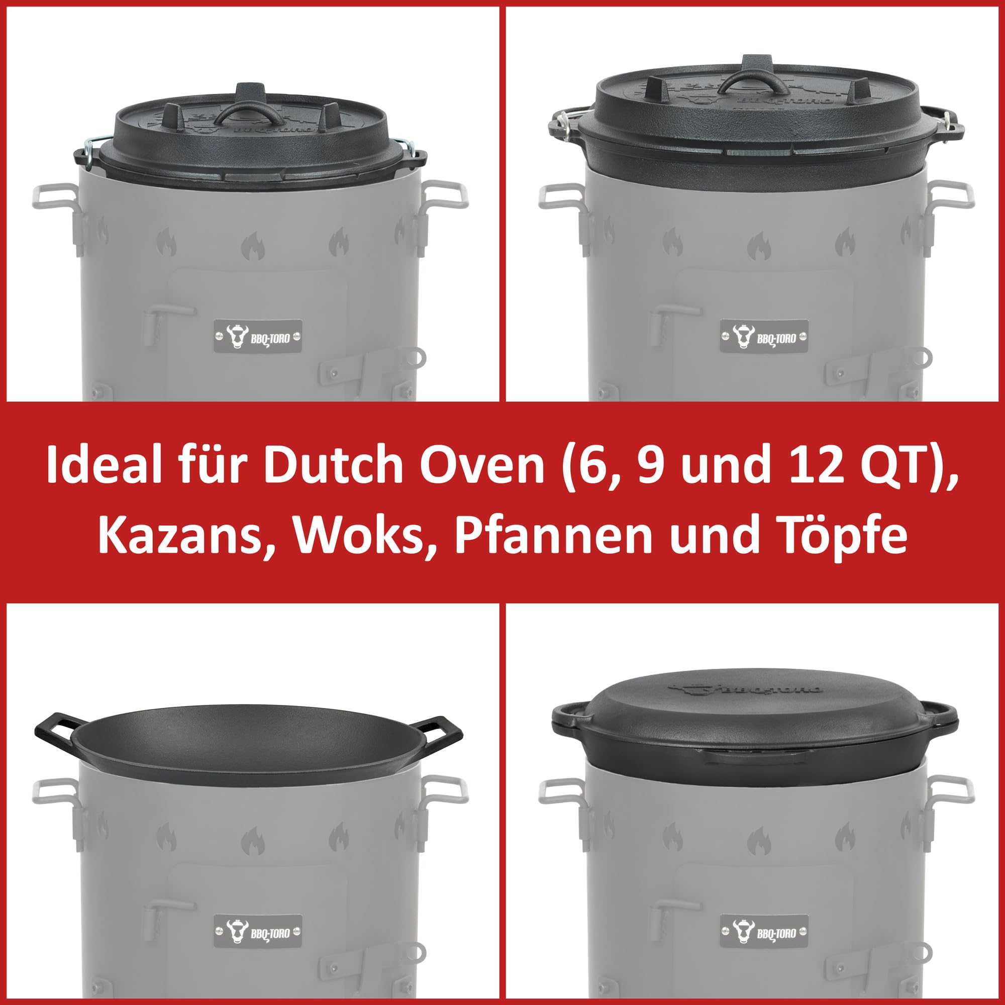 BBQ-Toro Kazan de 12,1 L con Tapa + Kazan Estufa Ø 35 cm | Olla de Hierro Fundido para Estofados | Estufa de Camping Utschag | Cocina Exterior, Horno de Gulash | Horno de Fuego, Caldera, Chimenea
