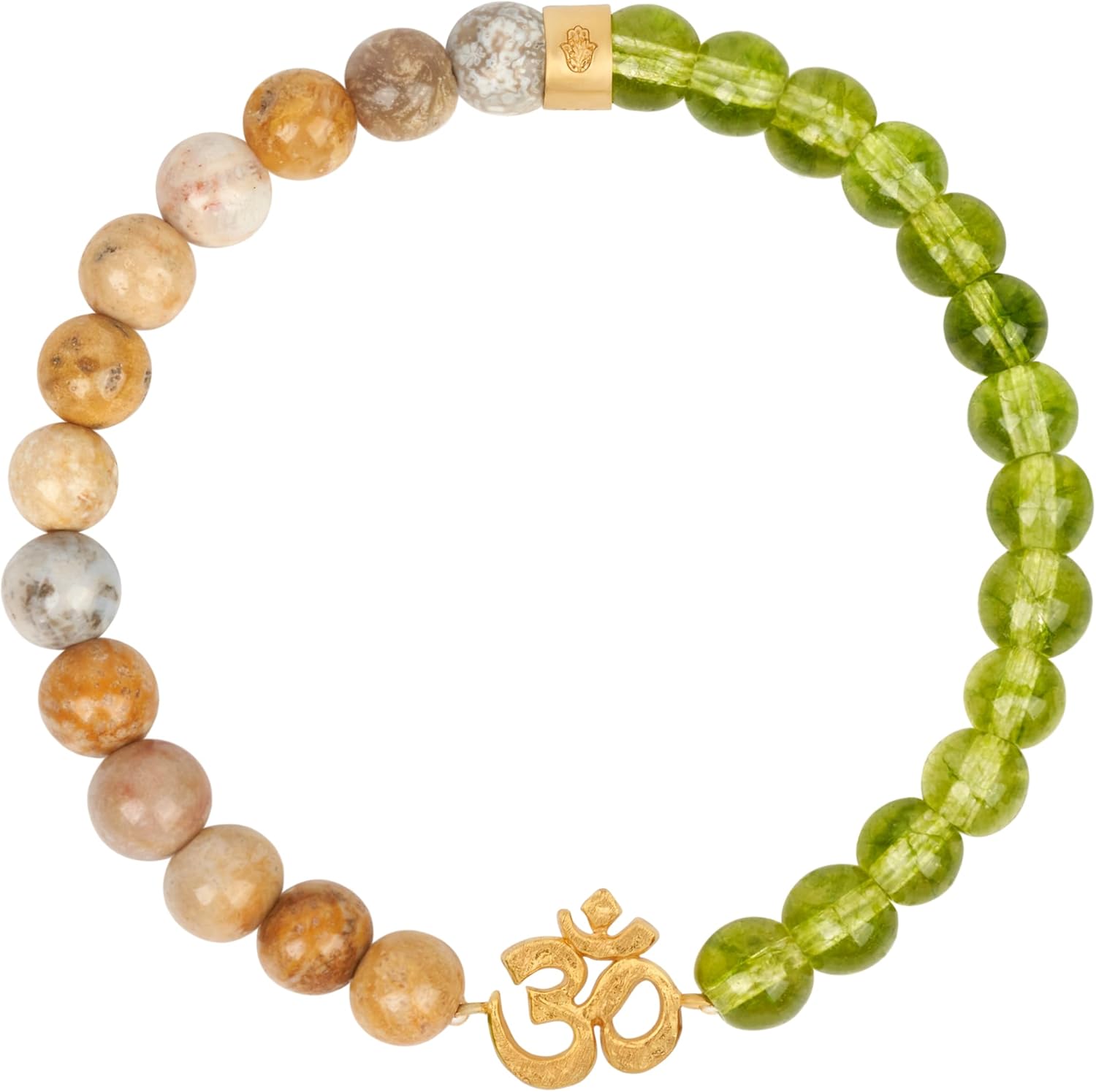 KARMA AND LUCK OM Bracelet Collection – Dreamer at Heart Pearl, Jasper & African Opal, Peaceful Living African Opal, Jasper & Peridot, Mindful Guru Matte Onyx, Jasper & African Opal – 10mm Charm, 6mm Stone – Spiritual Jewelry for Mindfulness, Peace & Balance