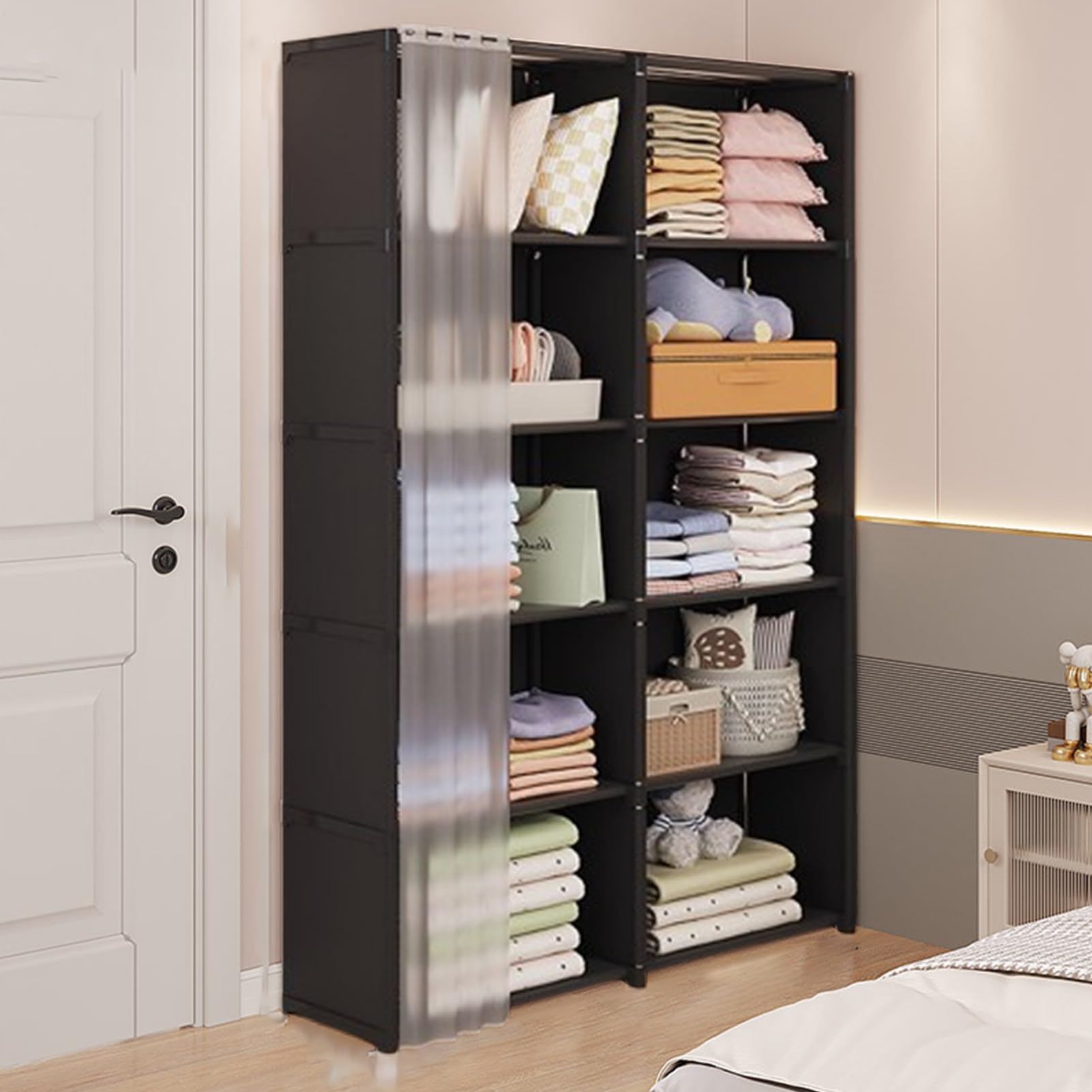 Armadio Portatile, Appendiabiti Vestiti | Organizzatore Di Vestiti per la | Conservazione Armadi - Organizzatore di Stoccaggio Armadio Scaffale Di Vestiti con Copertura In Tessuto Non Tessuto per