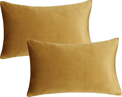 Miniatura 4 de GIGIZAZA Juego de 2 fundas de almohada decorativas de terciopelo dorado de 12 x 20 pulgadas para sofá