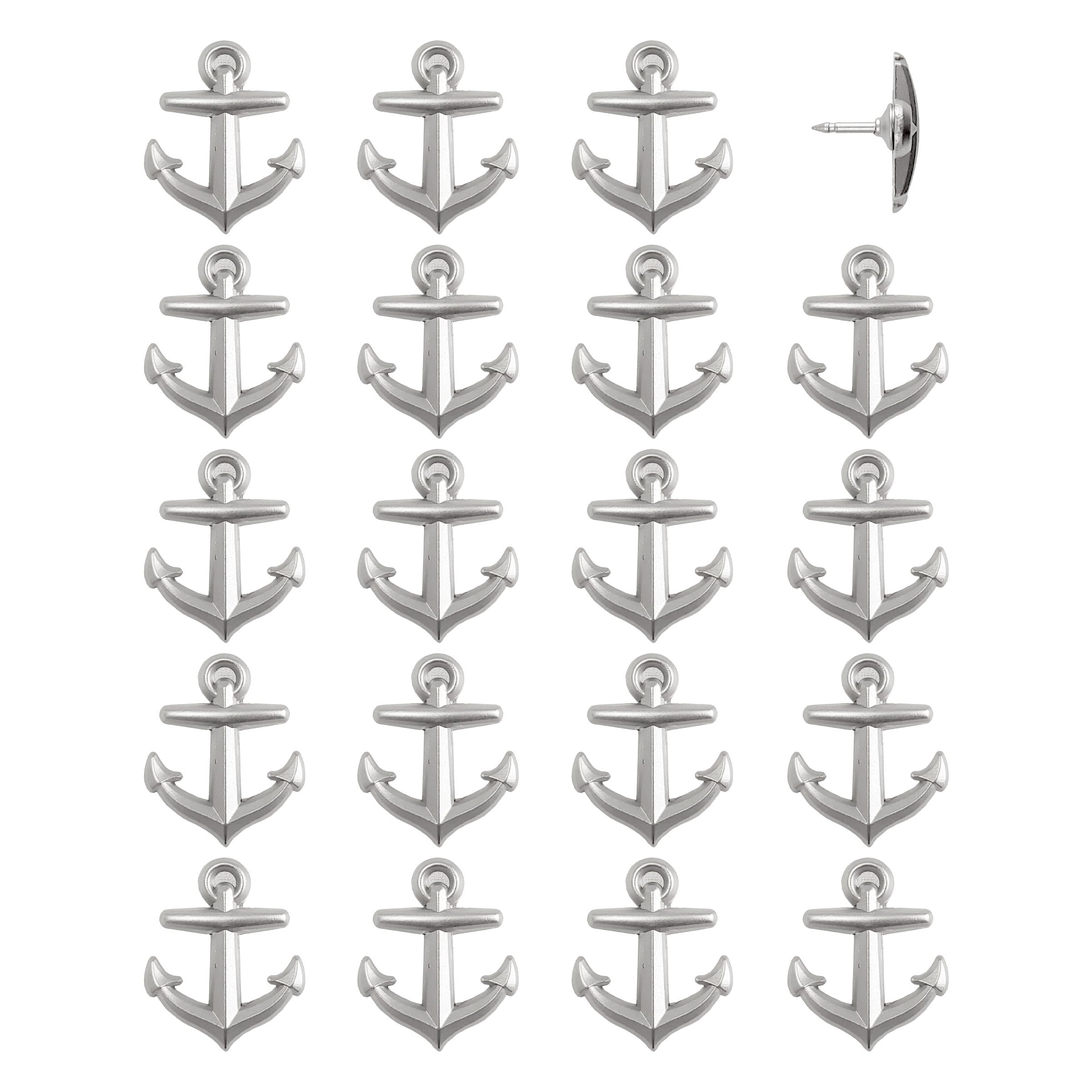 Anchor Push Pins - Silver Metal Anchor Pins - for Cork Board, Maps, or Lapel Pin Use - Designed in USA - Set of 20
