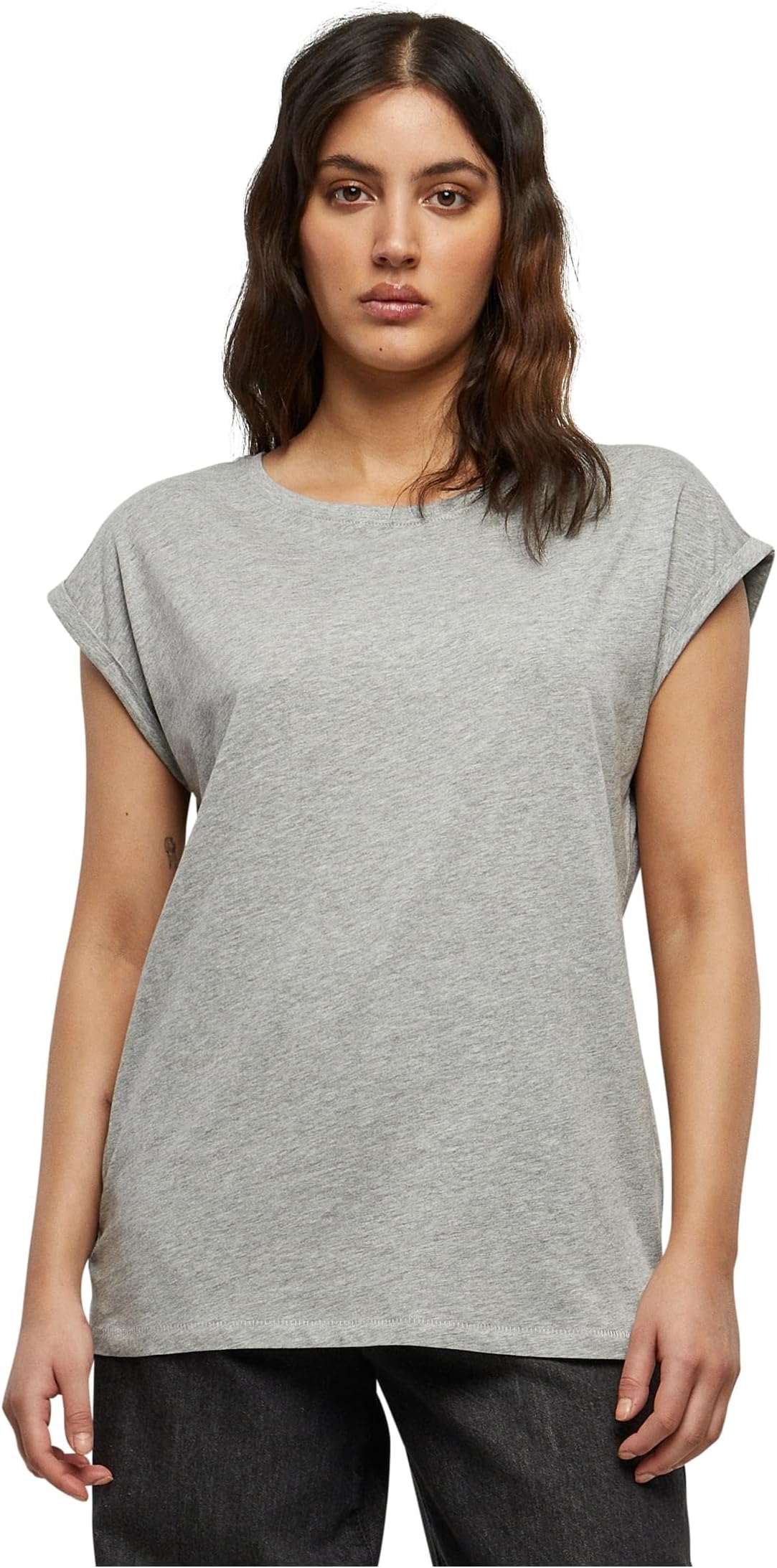 Urban Classics Women's Ladies Extended Shoulder Tee Basic T-Shirt with Capsleeves, Shortsleeve T-Shirt Top with Crew Neck (pack of 1)