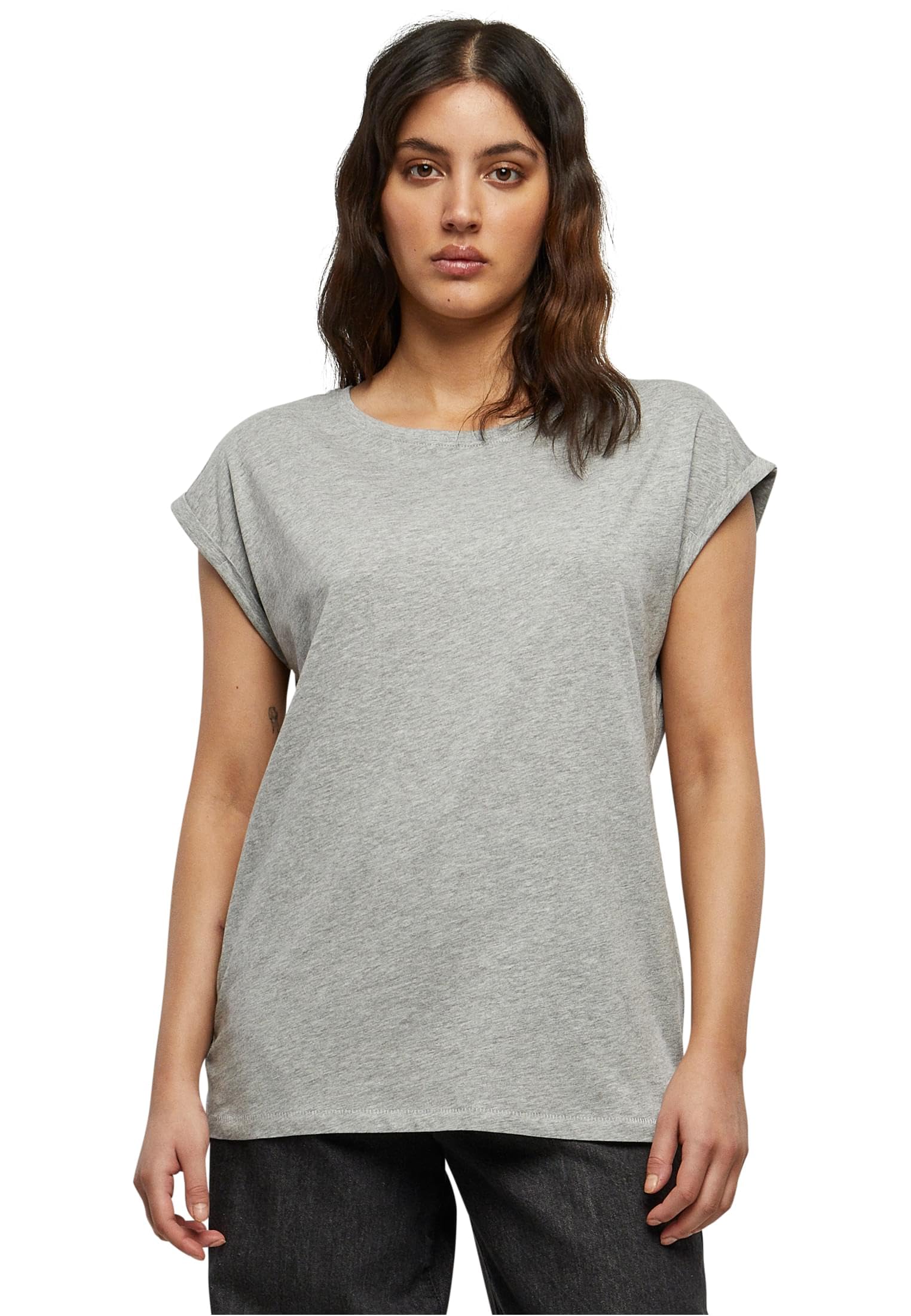 Urban ClassicsWomen's Ladies Extended Shoulder Tee Basic T-Shirt with Capsleeves, Shortsleeve T-Shirt Top with Crew Neck (pack of 1)