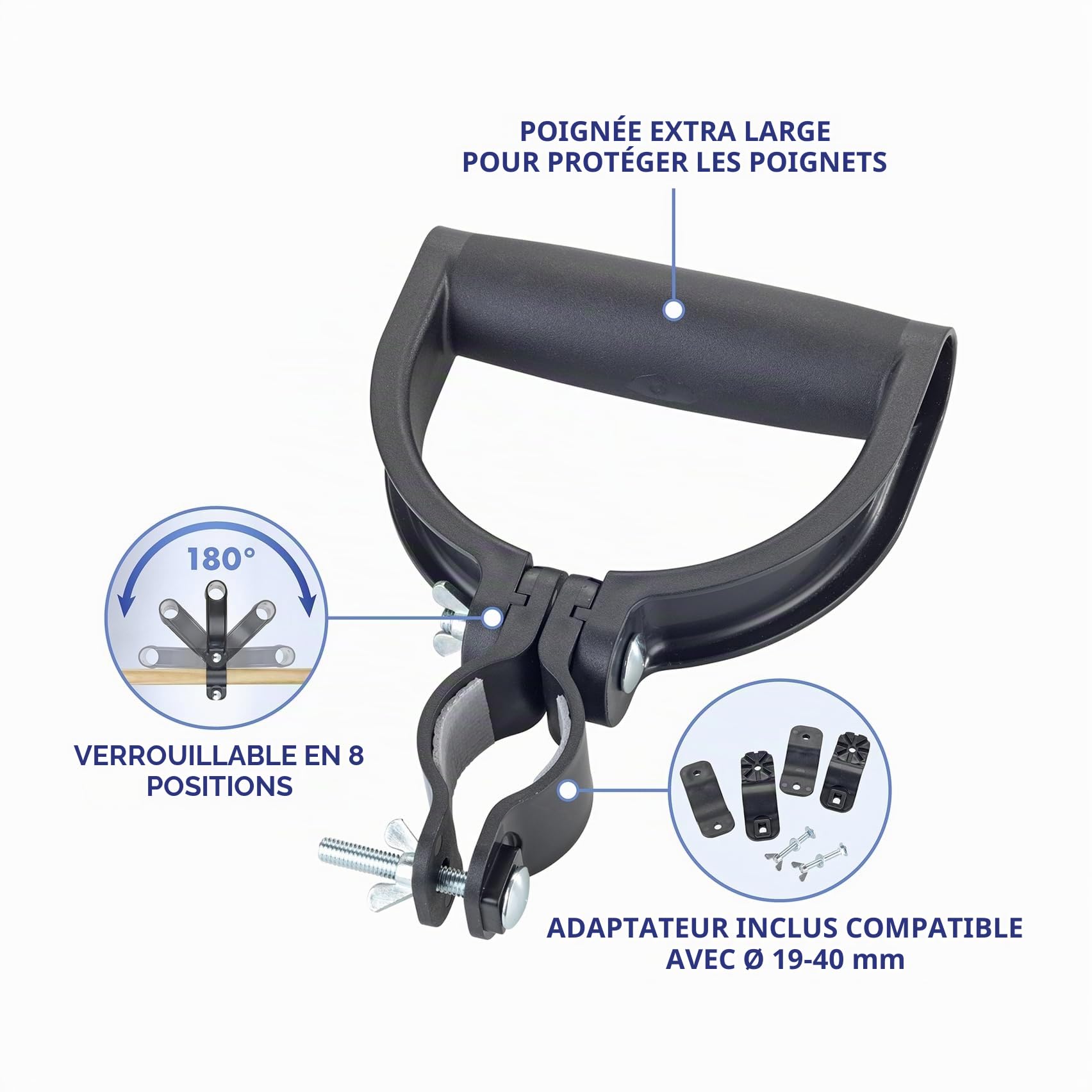 Maximex Poignée universelle pivotante à 180° pour faciliter le travail et protéger les articulations et le dos