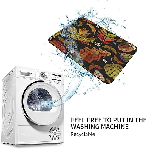 Miniatura 7 de Embroidery Leaves Acorns Bathroom Rugs Stone Quick Dry Diatomaceous Earth Bath Mat Super Absorbent Non Slip Autumn Maple Flower Shower Rug Doormat