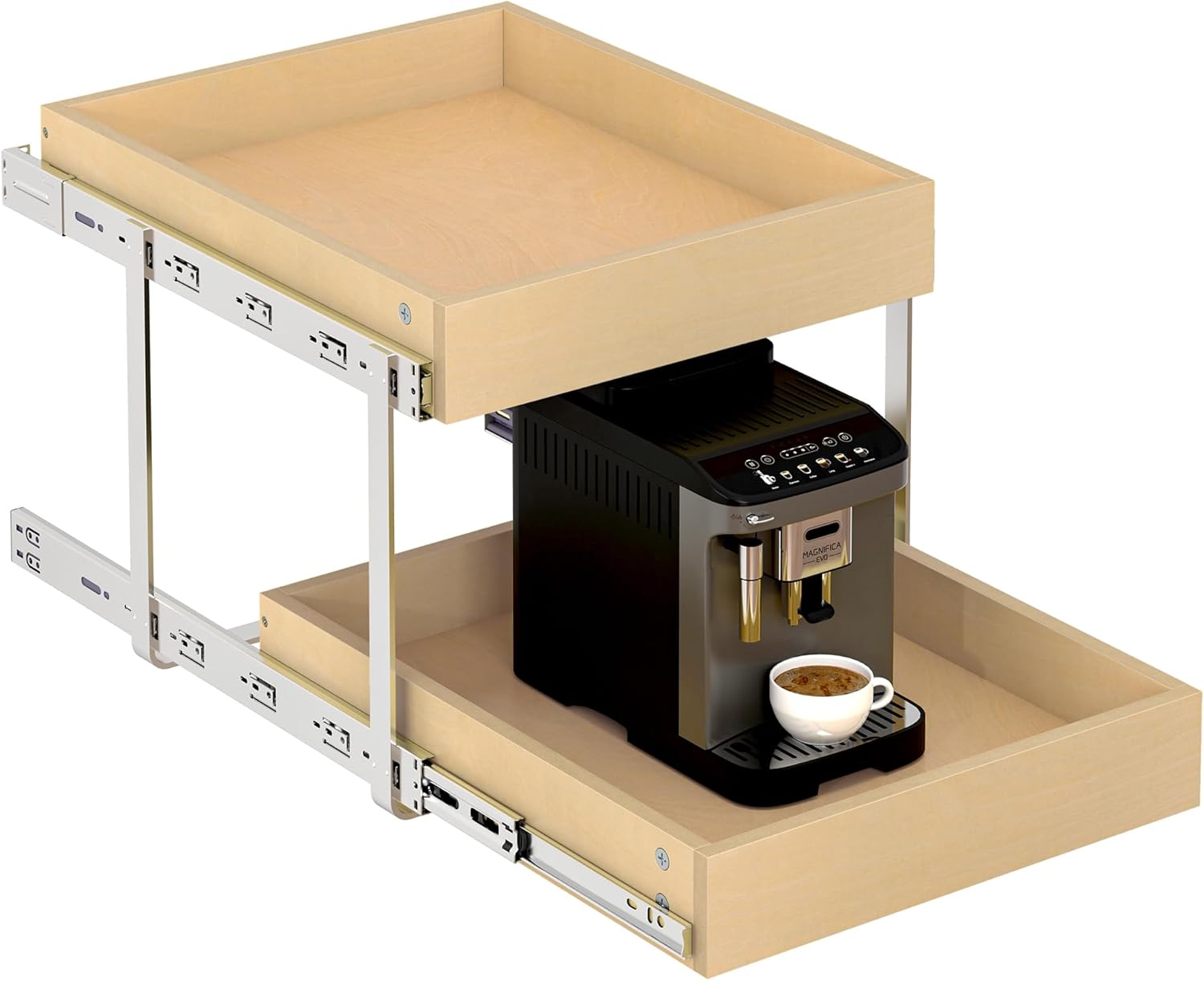 WelFurGeer 2-Tier Pull Out Cabinet Organizer with Soft Close Slides, Pull Out Drawers for Cabinets, Heavy-Duty Slide Out Drawers for Kitchen Cabinets, Under Sink, Pantry & Bathroom 17''W x22''D 2 Tiers