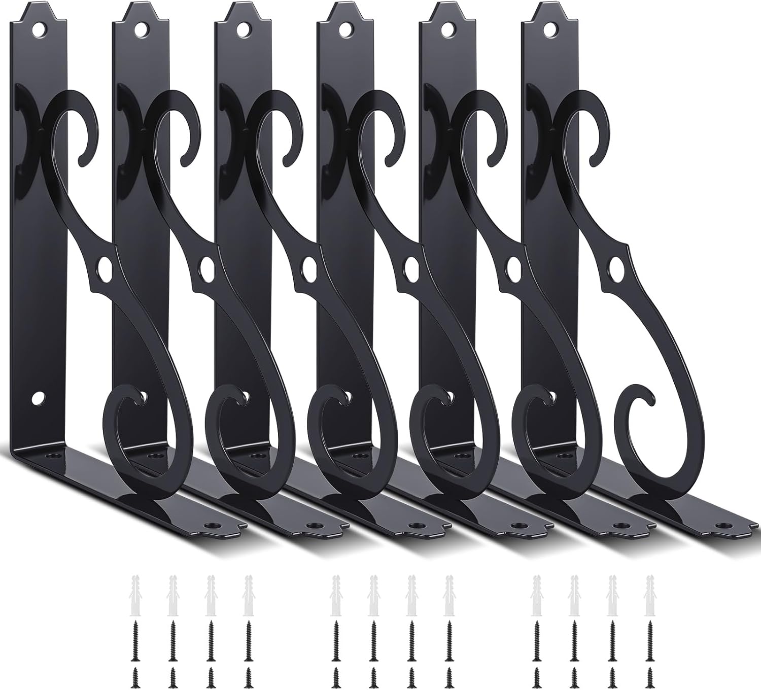 Shimeyao 8 Pack 8 Inch Decorative Shelf Bracket Heavy Duty Wall Mounted Floating Bracket Metal Iron L Shape Black Shelf Support for Bookshelf Home Kitchen Warehouse Farm DIY Open Shelving