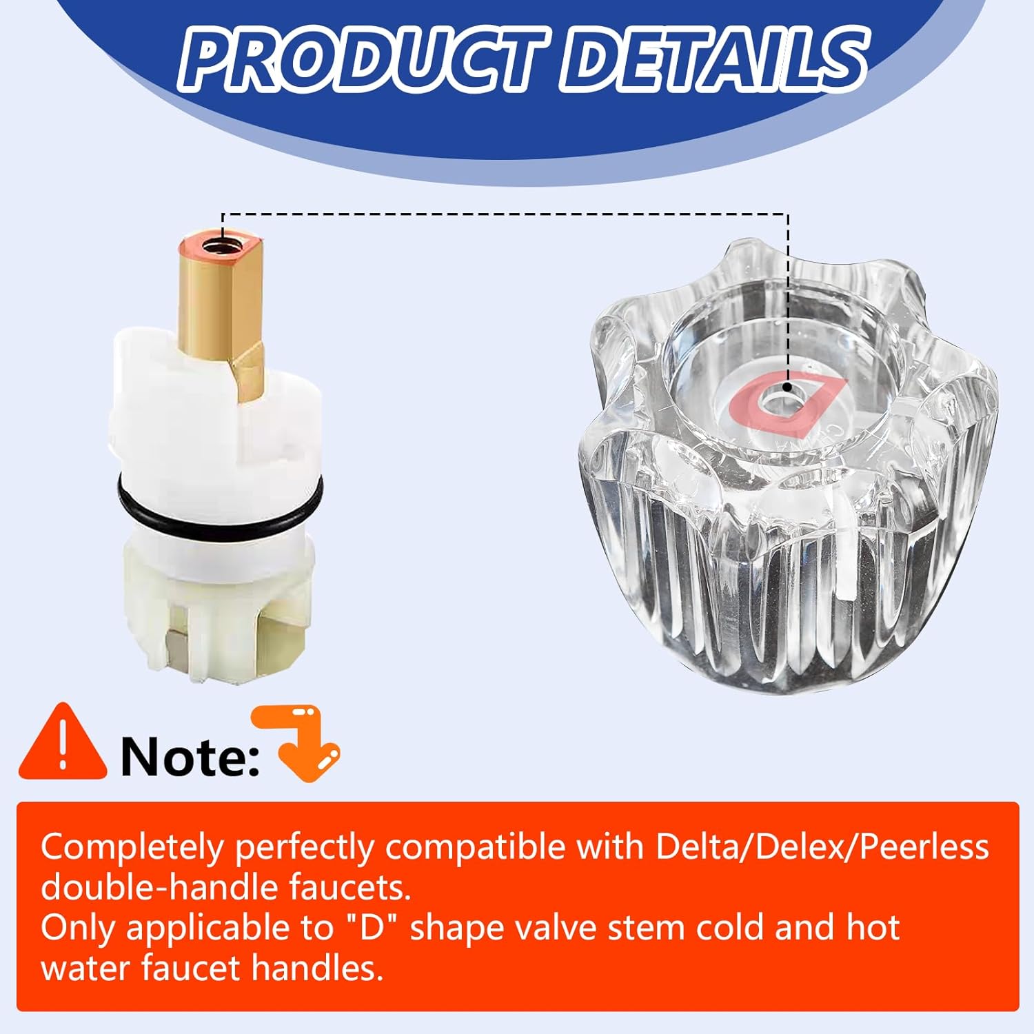 2PCS Clear Acrylic Faucet Handles Knobs Replacement Kit,Bathtub Sink Faucet Rebuild Trim Set Compatible with Delta Delex Peerless Faucets,Includes Screws