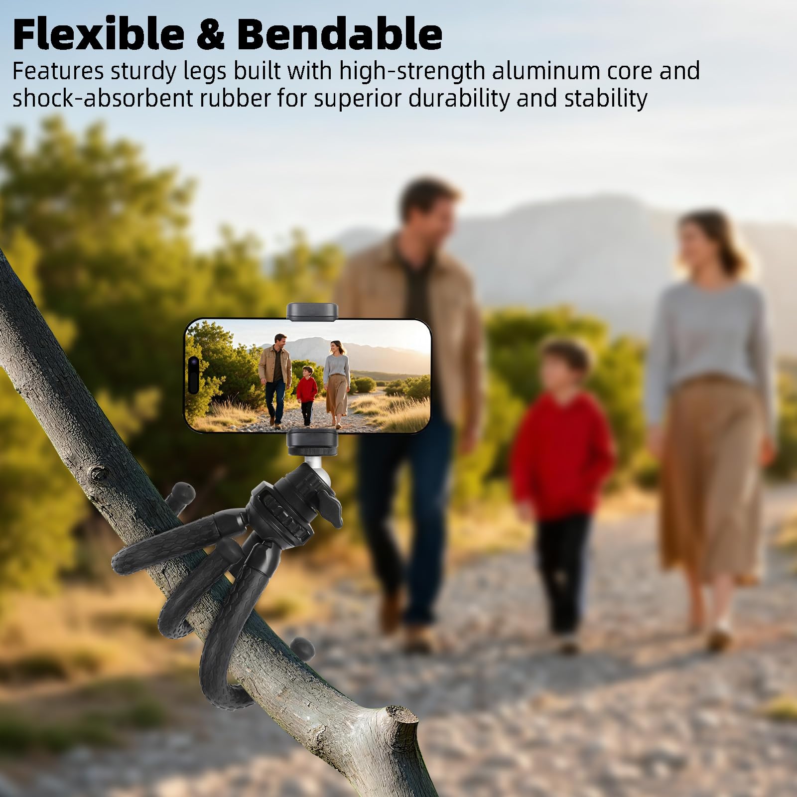 Flexibles Stativ für Handys & Kamera, Mini-Handy-Stativ mit Fernbedienung & Handyhalterung für Videoaufnahmen, kompatibel mit iPhone GoPro Insta360 X5 DJI Osmo Pocket 3 Canon Nikon Sony Kamera