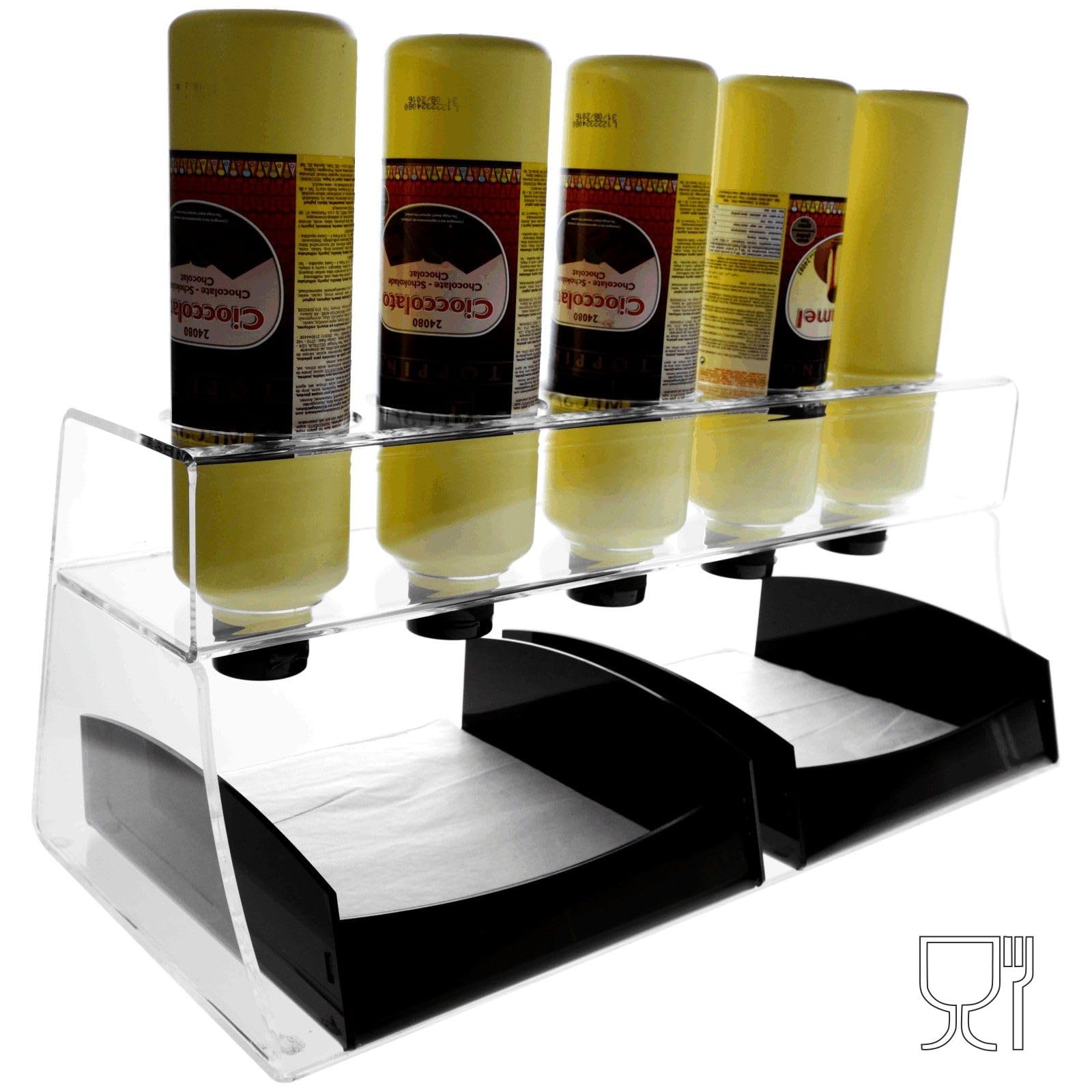 Espositore Porta Topping in plexiglass Trasparente a 5 postazioni - Misure 51 x 24 x H21 cm