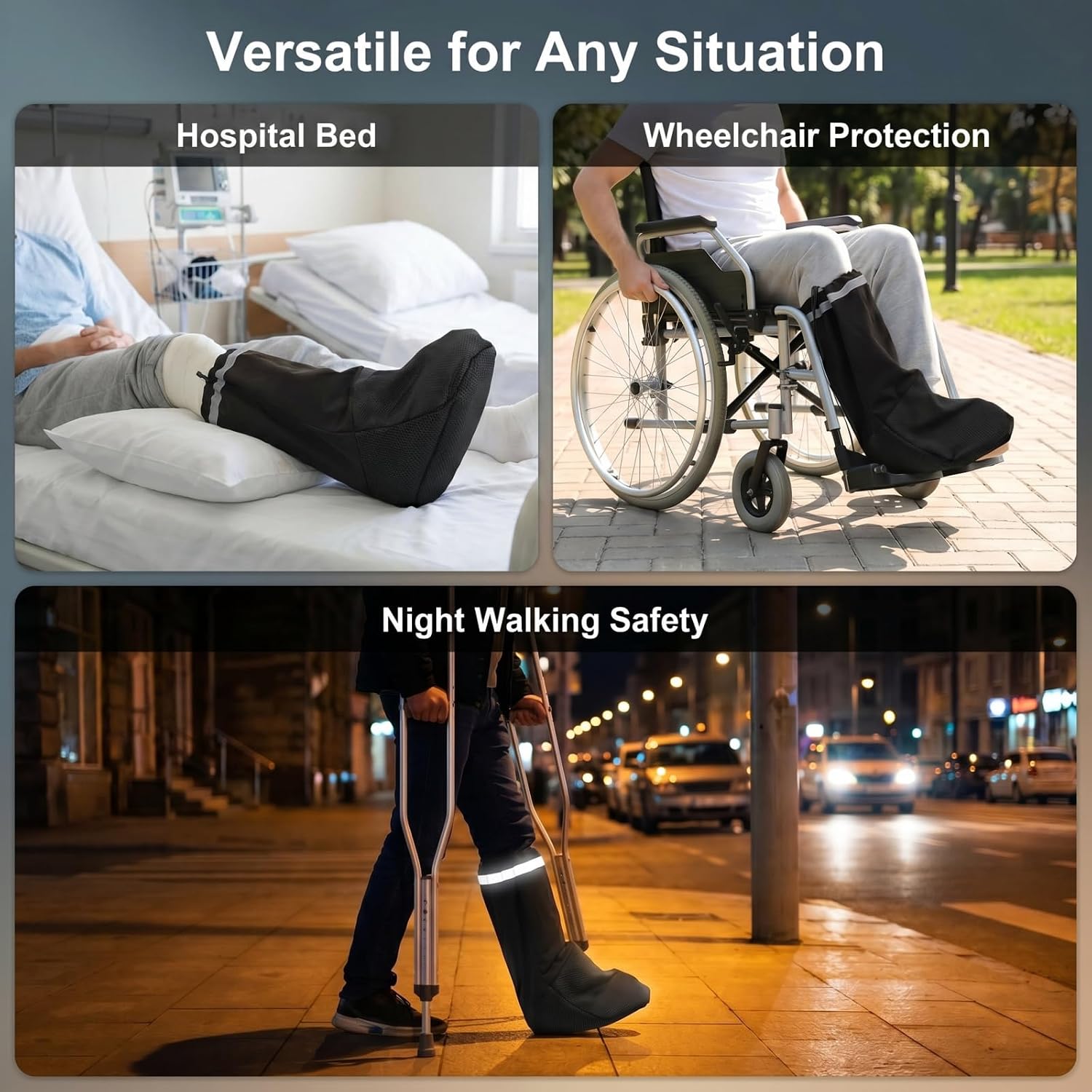 Waterproof Walking Boot Cover Non-Slip Rubber Sole Reflective Strip Adjustable Drawstring Breathable Mesh Post-Surgery Cast Protector Grey