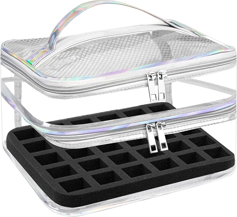Beloving Estojo organizador para esmaltes com dois níveis, PVC transparente e divisórias, para até 30 frascos