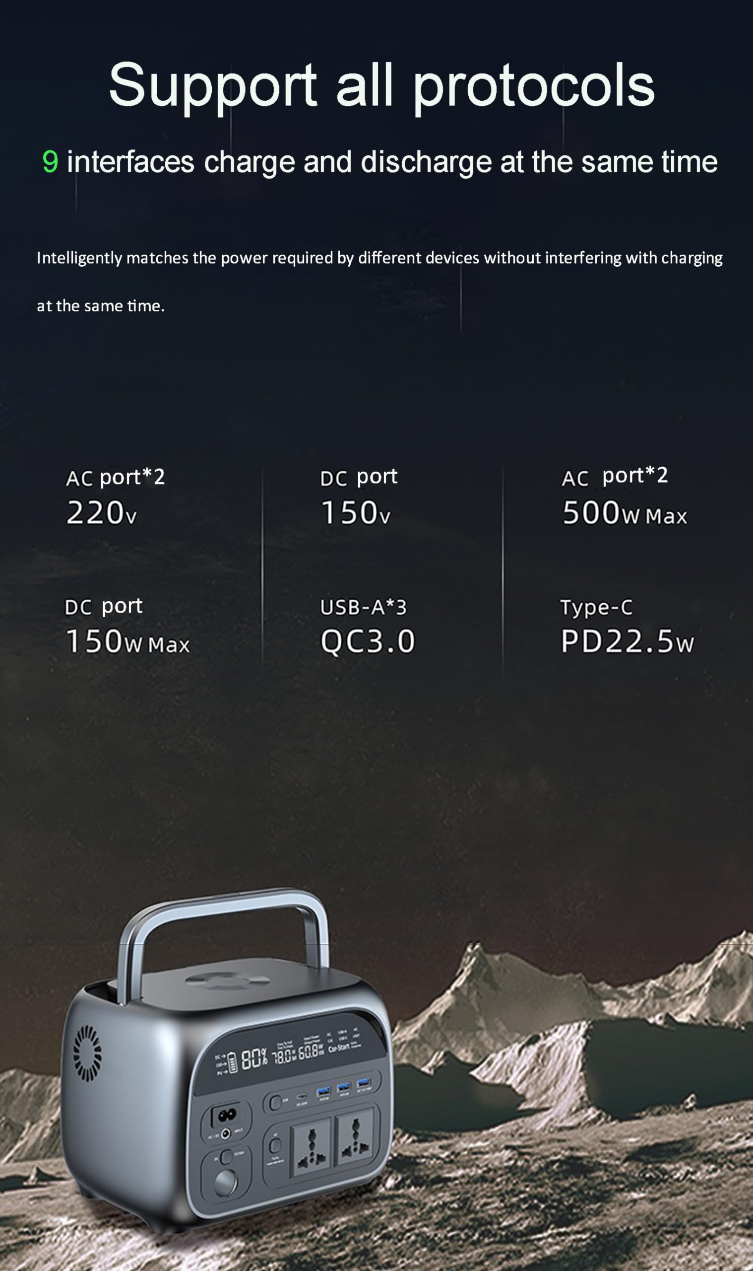 Centrale électrique Portable, Prises Secteur 600 W, générateur Solaire, Batterie de Secours pour Camping en Plein air, Voyage, Panne de Courant d'urgence