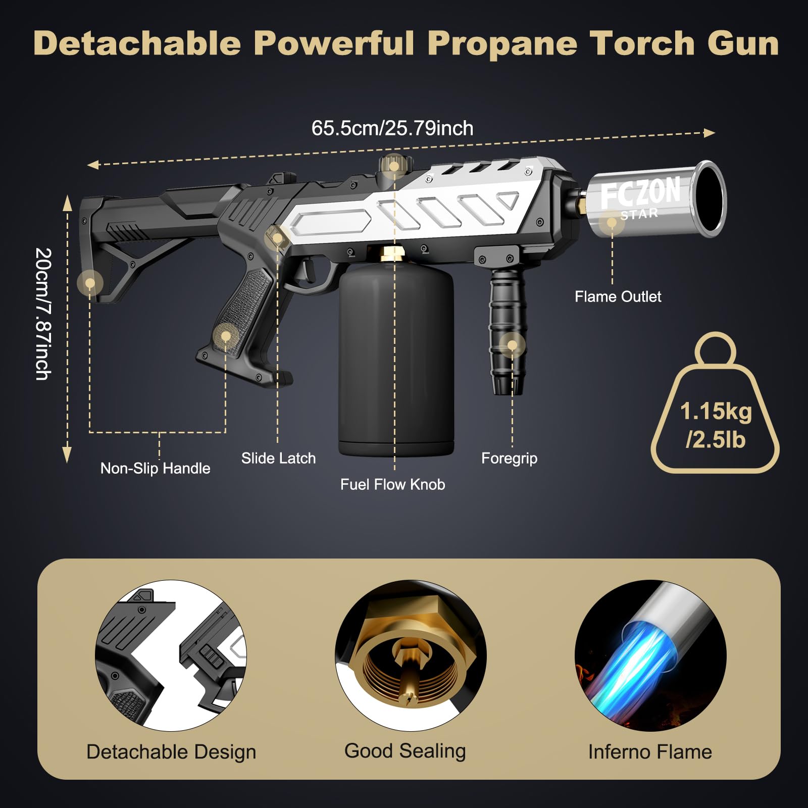 FCZON - Pistola lanciafiamme, torcia a propano staccabile con fiamma regolabile, potente torcia per barbecue, bistecche, saldature, campeggio (serbatoio di propano non incluso)