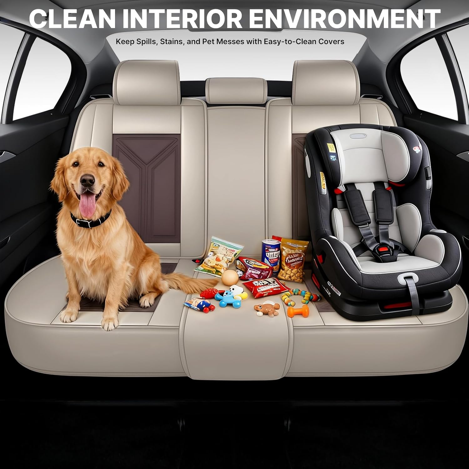 Car Seat Cover for Lexus ES 350 2007-2025,Leather Seat Cover for Car,Breathable Vehicle Cushions Cover Waterproof Protectors Seat Protector, (Full Set,Beige&Brown)