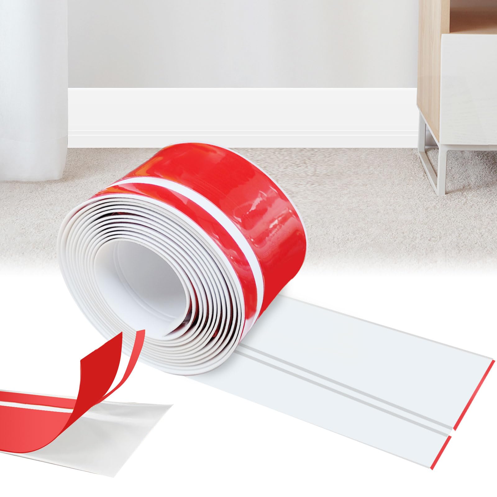 Battiscopa morbidi, autoadesivi, 20 x 60 mm x 2 m, per cucina e bagno, morbido battiscopa autoadesivo, in PVC, listello flessibile per piedi – bianco