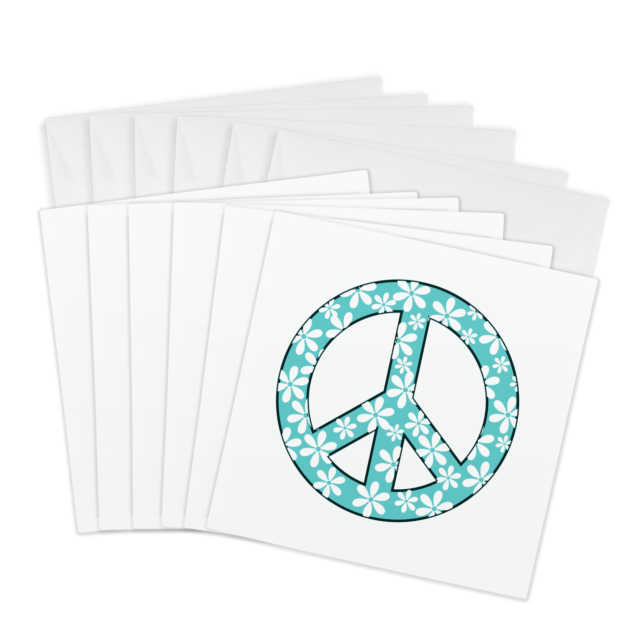 3dRose gc_101219_1 6 x 6-Inch"Turquoise and White Daisy Peace Sign" Greeting Card (Pack of 6)
