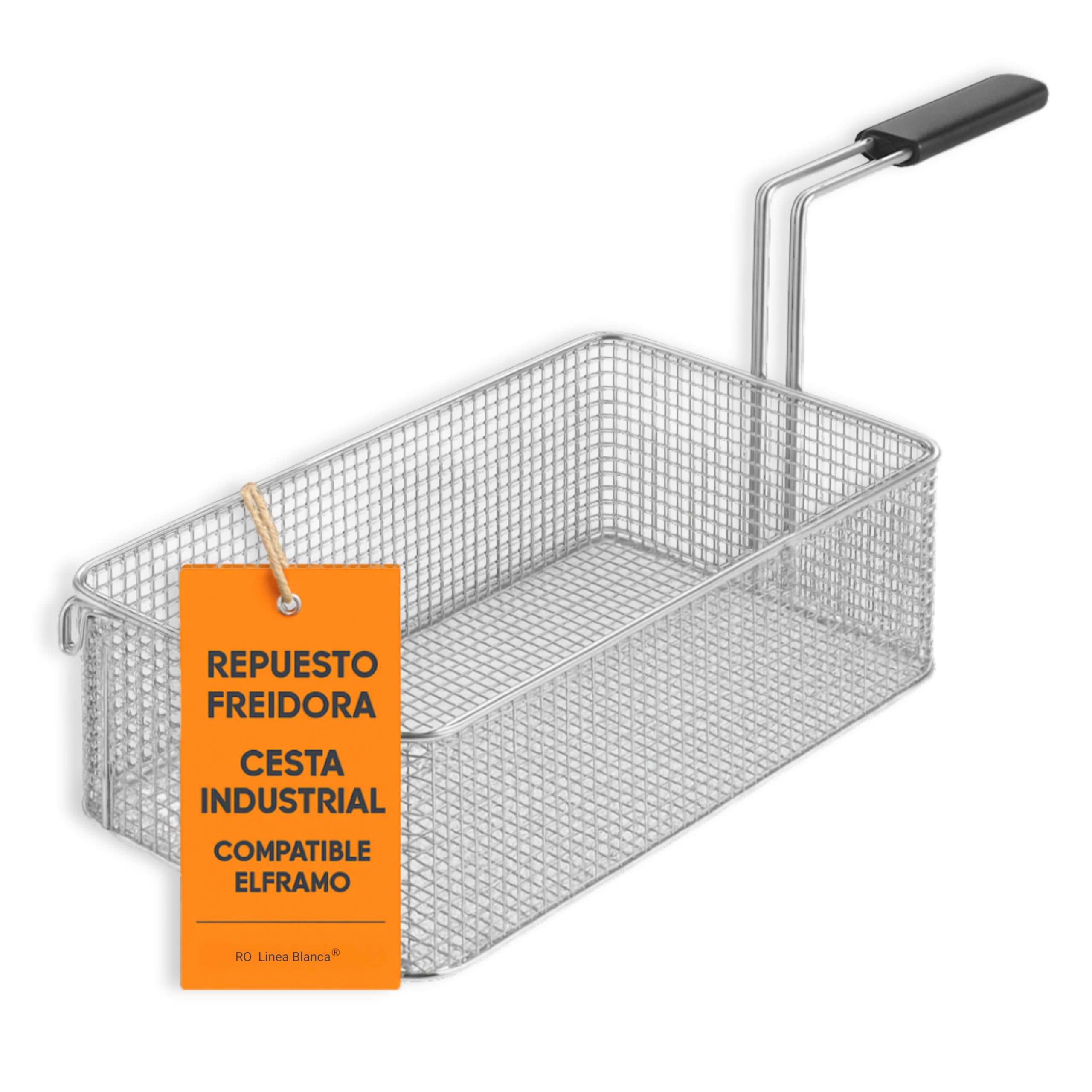 RO Linea Blanca ® Cesta Freidora Industrial Compatible Con Elframo Repagas Acero Inoxidable Mango Fijo Alto Medidas 215x375x120mm Repuesto Profesional Fritura Profunda Hosteleria Universal