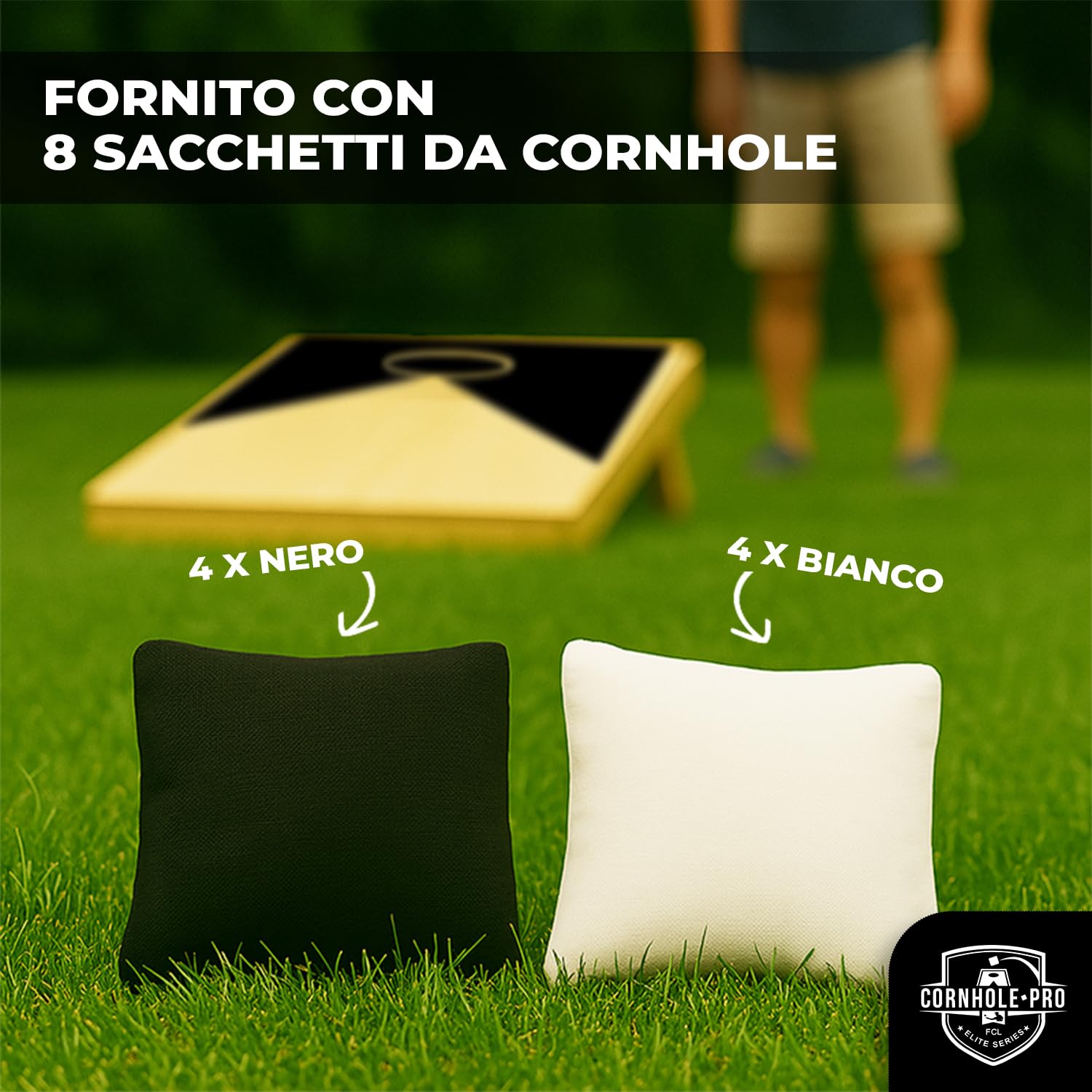 Set Gioco Cornhole 1,2x0,6 M In Legno Con 8 Sacchetti E Custodia - Tavole Dimensioni Ufficiali Per Adulti - Outdoor
