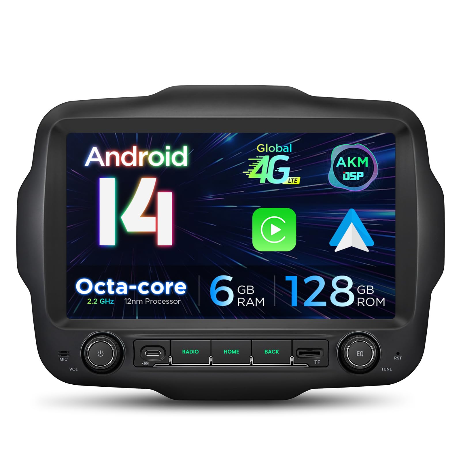 XTRONS Android 14 Car Stereo for Jeep Renegade, Octa Core 6+128GB Car Radio, 9 Inch QLED Touch Screen GPS Navigation Bluetooth Head Unit Built-in DSP Support 4G LTE Wireless CarPlay Android Auto