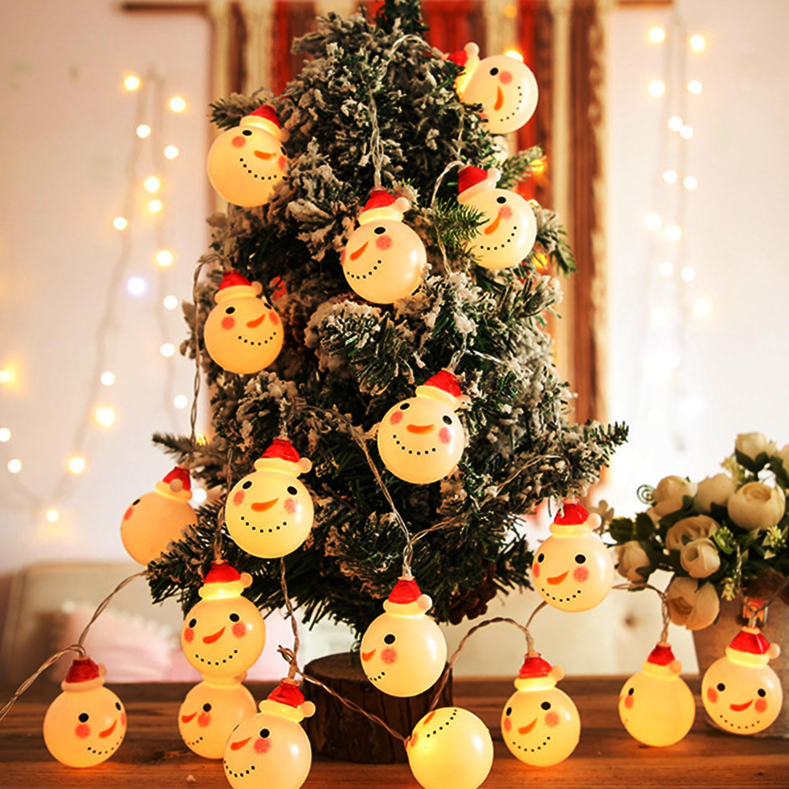 Skeadex Christmas Fairy Lights Battery Operated 1.5m 10LED Santa Claus Snowman Christmas Lights Waterproof IP54 Christmas Decorations Indoor Lights for Bedroom Window Garden Xmas Tree Decor (C)