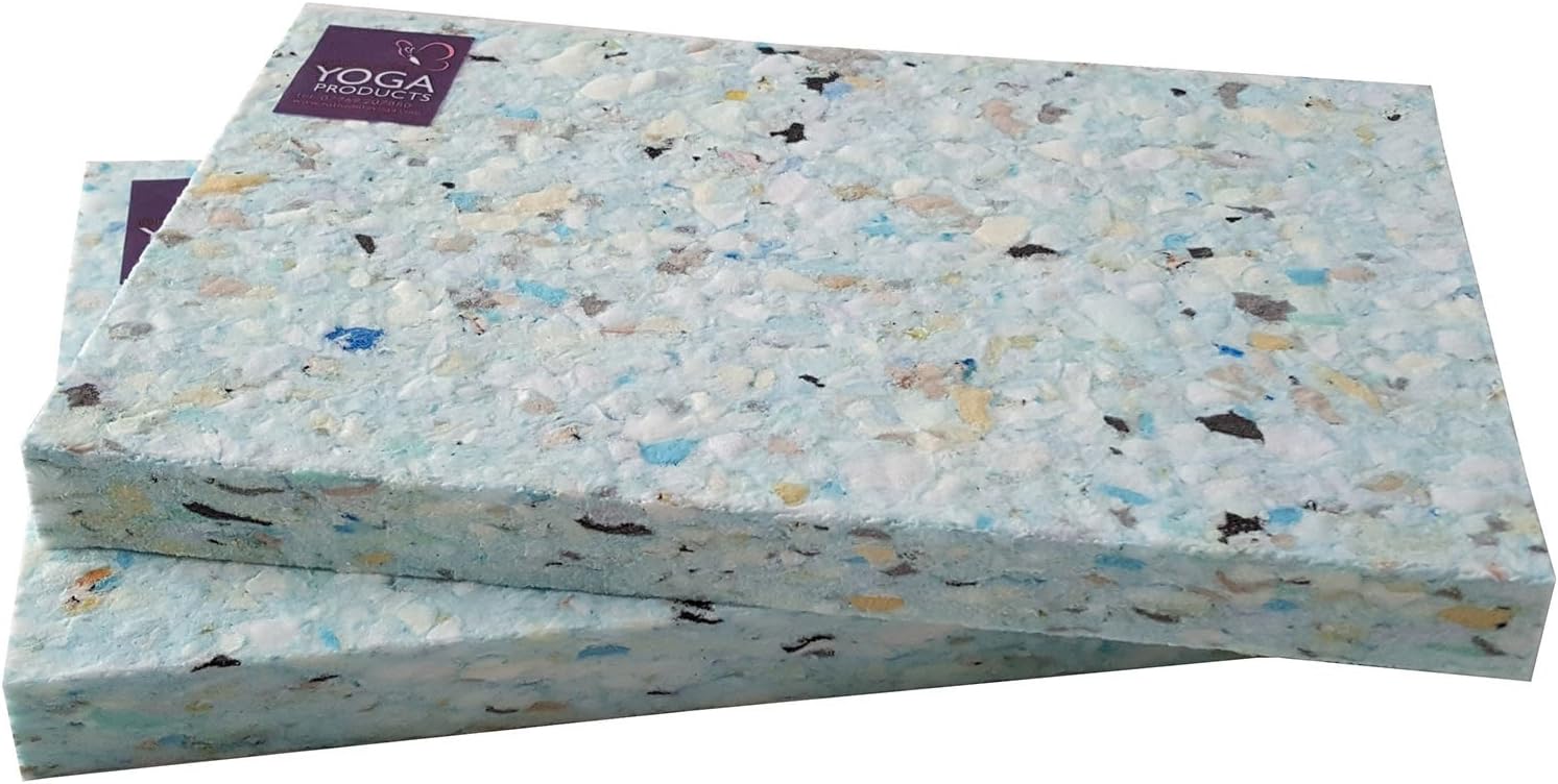 2 x Recycled Chip Foam HALF Yoga Blocks - 2.5cm / 1 inch Height Block | HALF HEIGHT Yoga & Pilates Blocks