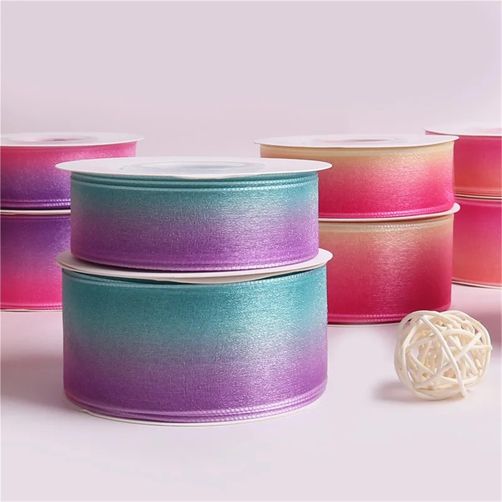 Schleifenband, Organza, Regenbogenfarben, 4,57 m/Rolle, Geschenkband, für Hochzeit, Weihnachten, Geschenkverpackung, Haarschleife, Material (Farbe 1,38 mm)