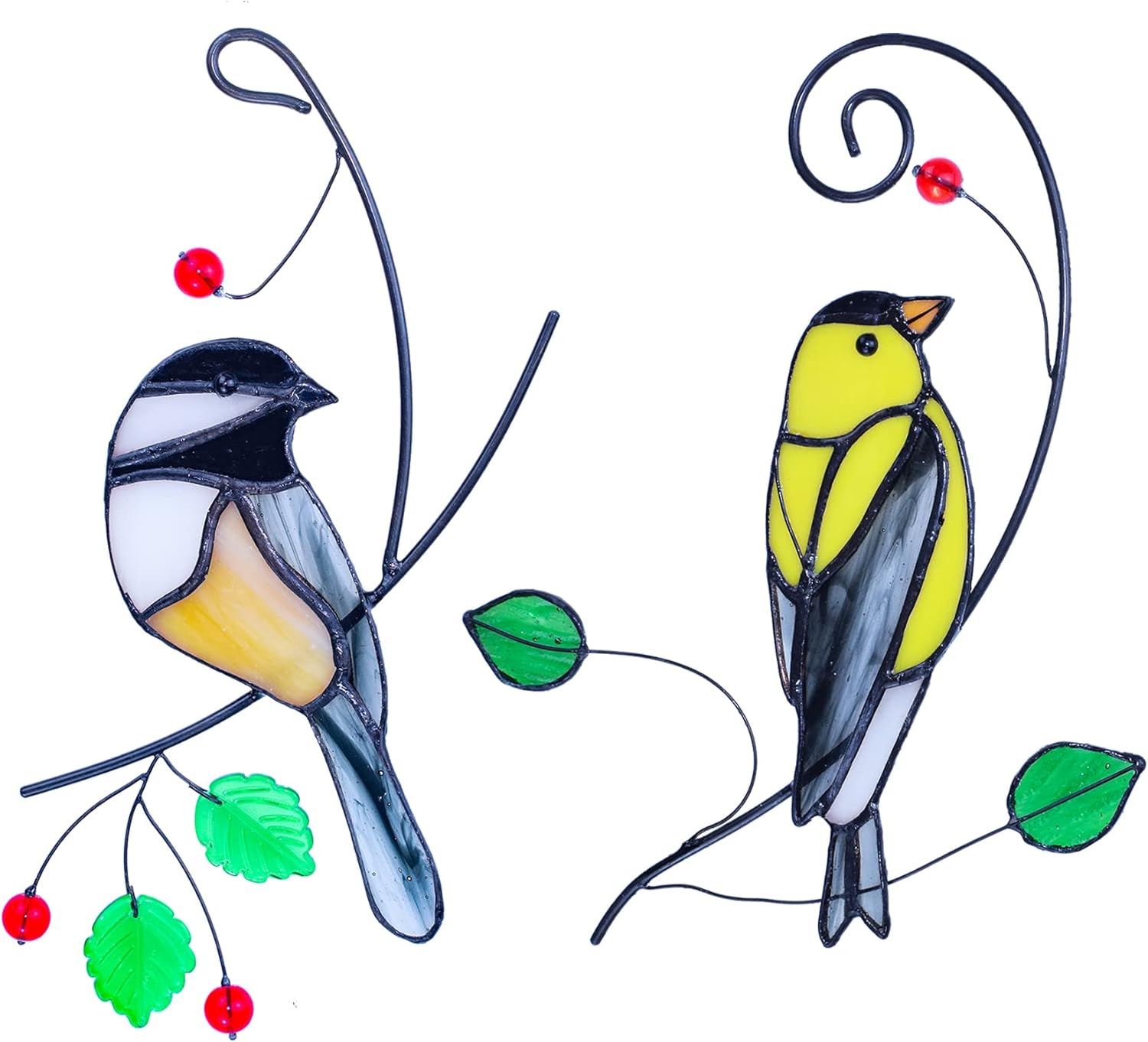 Lolitarcrafts Goldfinch and Chickadee Stained Glass Window Hangings Bird Suncathers for Window