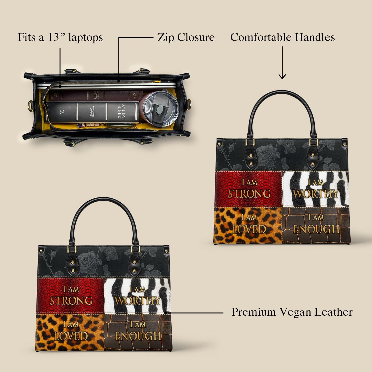 Afroyla African Black Women's Leather Bag, Medium Size, Premium Vegan Leather, Valentine's Day Gifts for Her, Wife, or Mother - Image 8