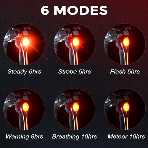Miniatura 3 de Luz trasera de bicicleta  6 modos inteligentes de freno+luz+detección de movimiento  100 lúmenes luz trasera de bicicleta con soportes de liberación