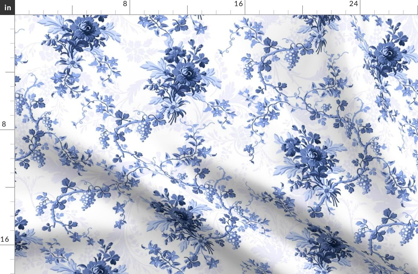 Spoonflower Fabric - Ink Navy Blue White Roses Flowers Chinoiserie Vintage Floral Summer Printed on Organic Cotton Sateen Fabric by The Yard - Sewing Quilting Apparel Home Decor