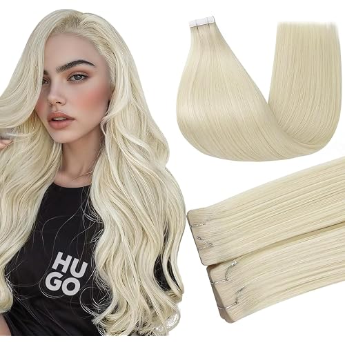 Full Shine Invisible Tape in Hair Extensions, Platinum Blonde 14 Inch