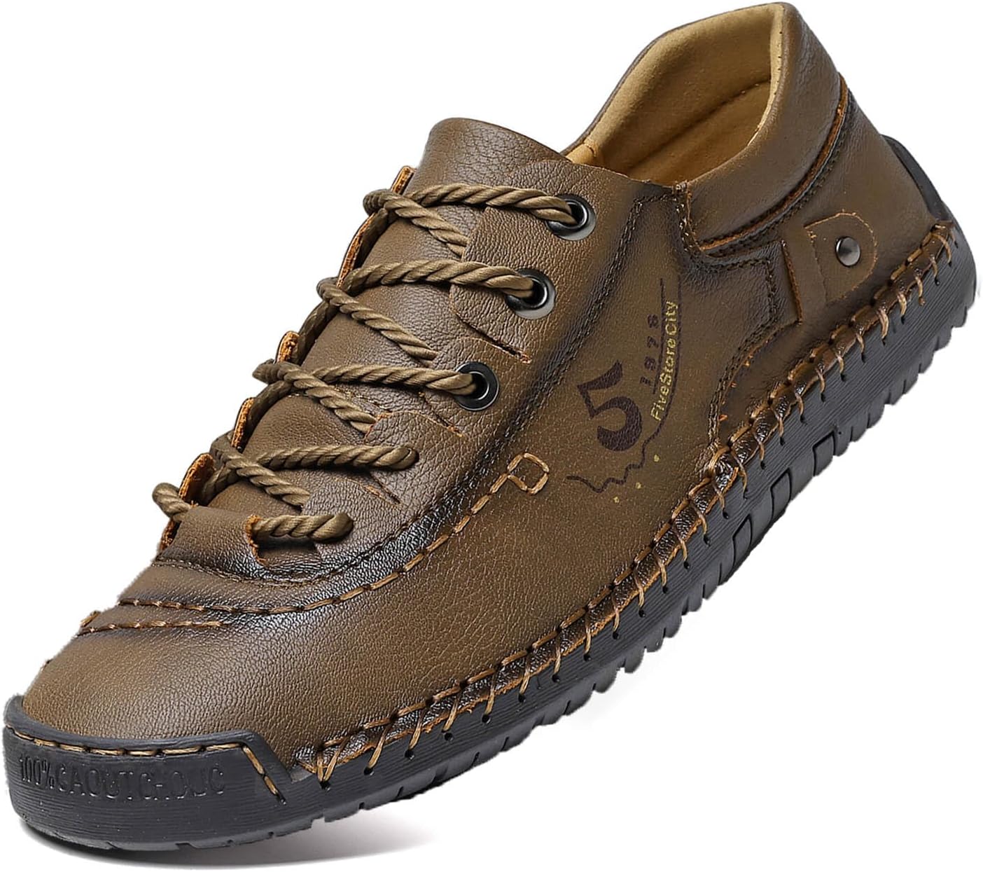 Mens Casual Shoes Summer Breathable Sneakers Loafers Walking Shoes Hand Made Lace-Up Leather Dress Flats Shoes for Driving Business Working Office