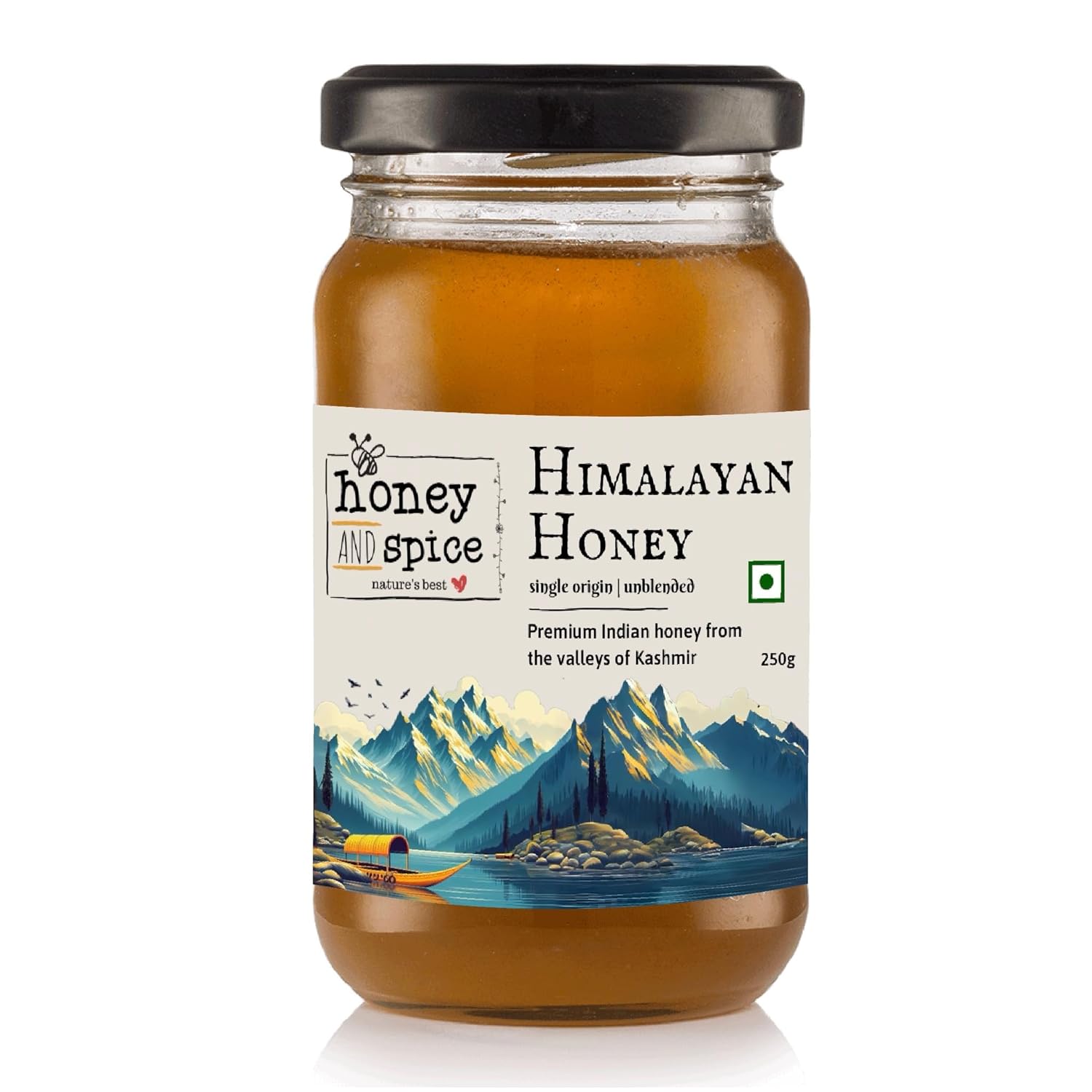 Honey and Spice Pure Raw Honey (250g) | Single Origin honey From the bees of Kashmir Valleys With No Added Preservatives | 100% Raw and Pure | Unblended and Unpasteurized | Natural and Original | Unprocessed | No Added Sugar | FDA certified
