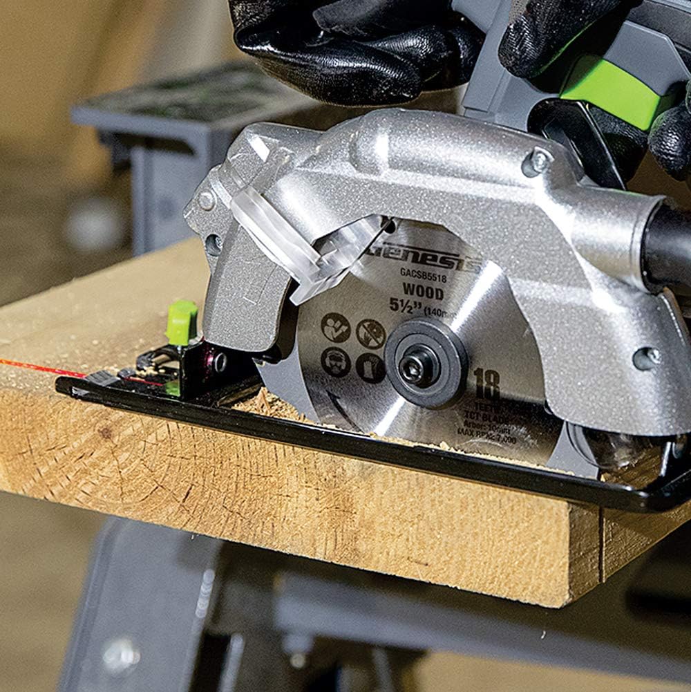 Genesis GLCS2055A 20V Cordless Lithium-Ion Battery-Powered 5 1/2" Circular Saw with Built-In Laser Guide, Electric Brake, 18T Carbide-Tipped Blade, Rip Guide, Battery, Charger, and Blade Wrench , Grey