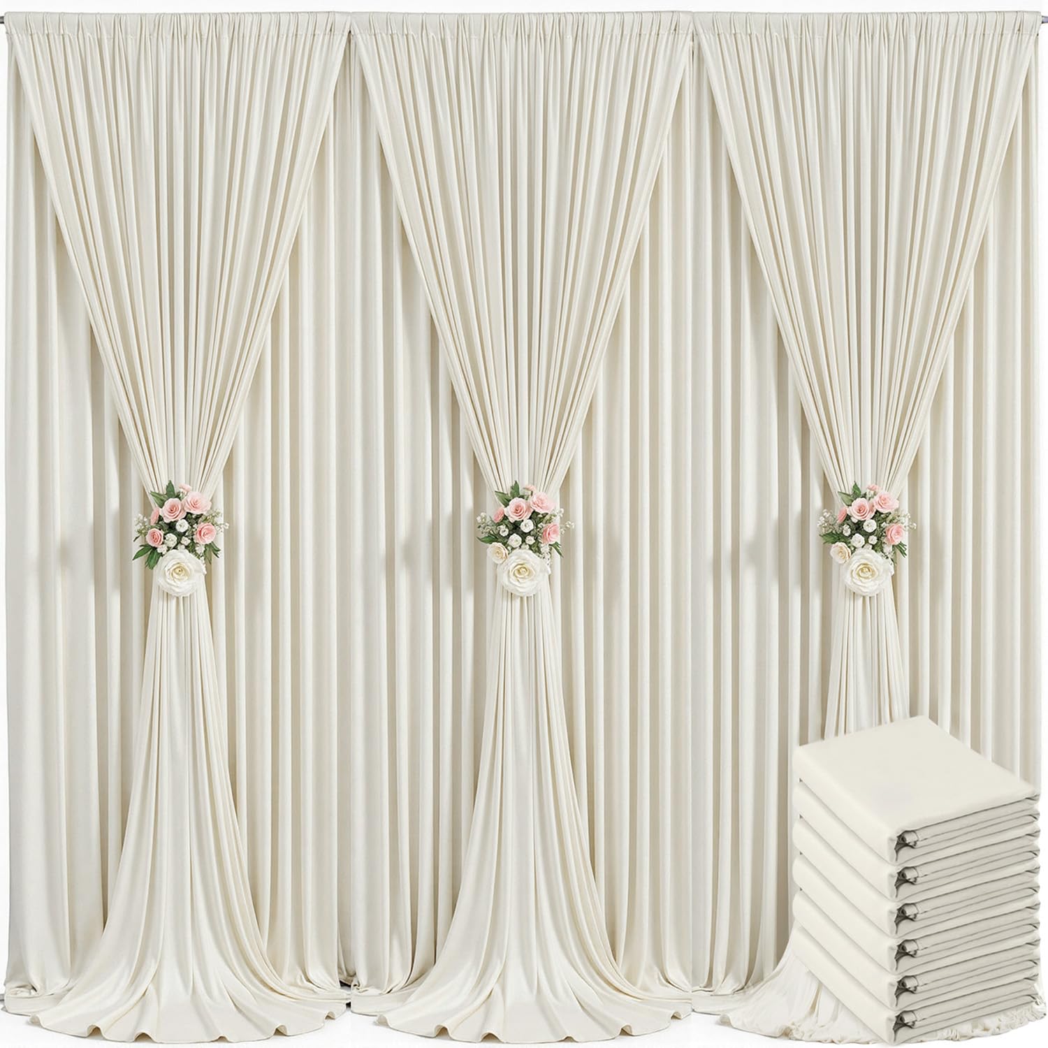 40ft x 10ft Ivory Backdrop Curtain for Wedding Ivory Wrinkle Free Backdrop Drapes Panels for Parties Baby Shower Bridal Shower Birthday Photo Photography Polyester Fabric Background Decoration — view 9