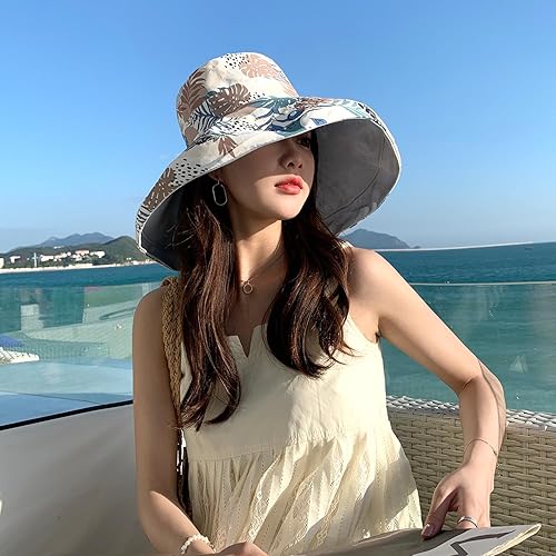 Miniatura 5 de Sombrero de sol de ala súper ancha para mujer, de algodón, plegable, reversible, con borde con cable, protección UV, verano, playa, viajes, jardín