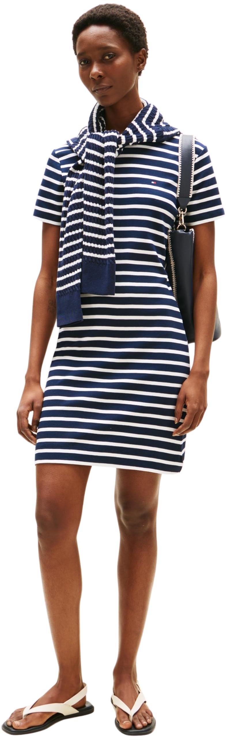 Tommy Hilfiger Women's New Cody Slim Short Cotton Dress, Multicolor (Breton/Dark Night Navy/ECU), XXS