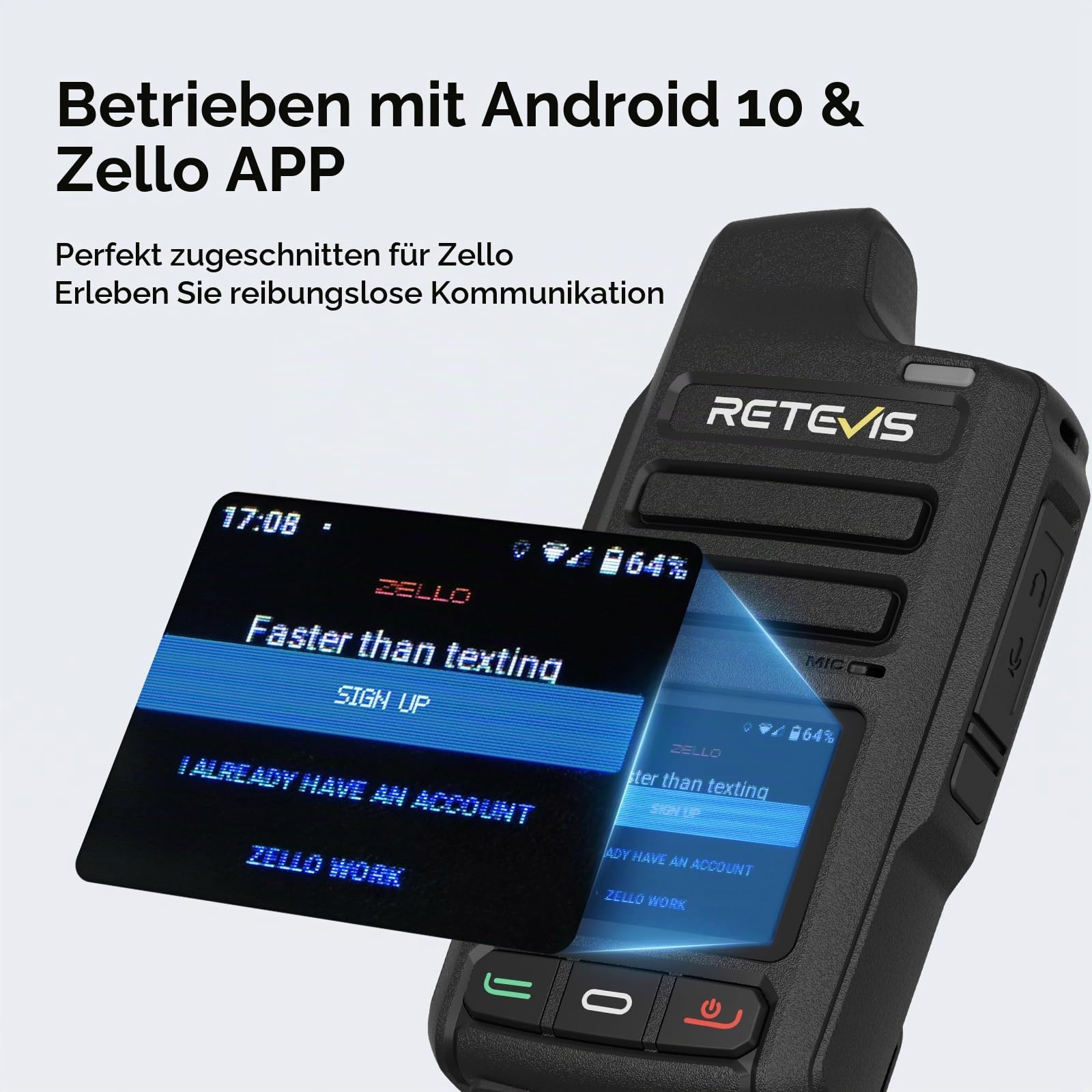 Retevis L71 4G Walkie Talkie,PoC-Funkgeräte Unterstützt WLAN und Zello | Radio mit Unbegrenzter Reichweite und Typ-C, 4000 mAh, Funkgerät für Familienausflüge im Freien (1 Stück, Schwarz)