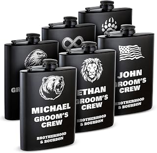 Personalized Groomsman Flask – Custom Stainless Steel Hip Flask for Men – Engraved Pocket Gift for Wedding Party Gifts & Groomsmen Proposal - Engraved Presents for Groomsmen 6 pcs