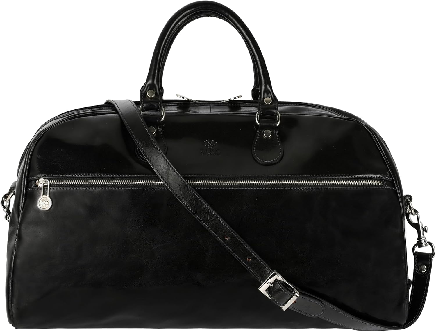 Leather Duffel Bag Full Grain Leather Travel Bag Weekend Bag Gym - Time Resistance (Black)