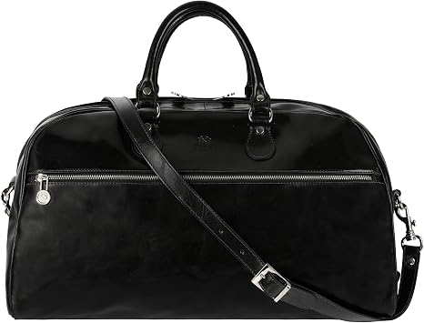 Time Resistance Black Duffel Bag - Full Grain Leather Travel Bag - Gym Bag for Men and Women - Overnight or Weekender Bag - Handmade Italian Leather Shoulder Bag