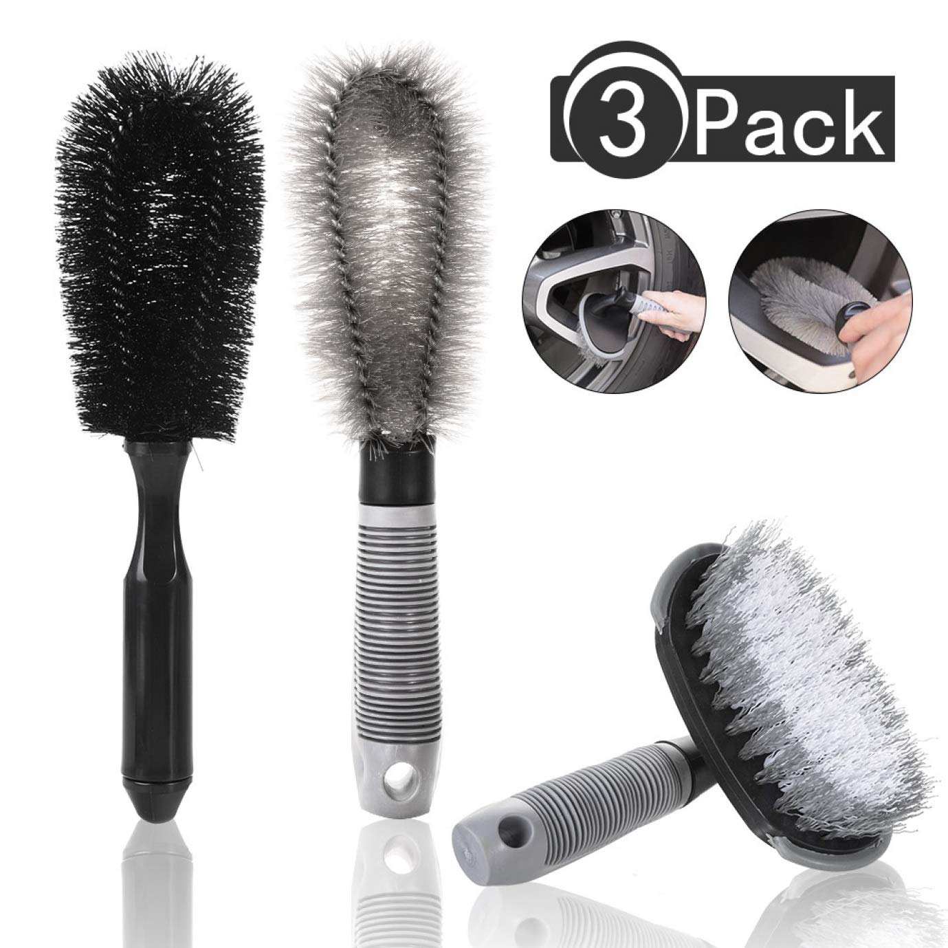 Engao Unique 3 Pcs Car Wheel Cleaning Brush Kit Tyre Cleaning BrushMotorcycle or Bicycle Tire