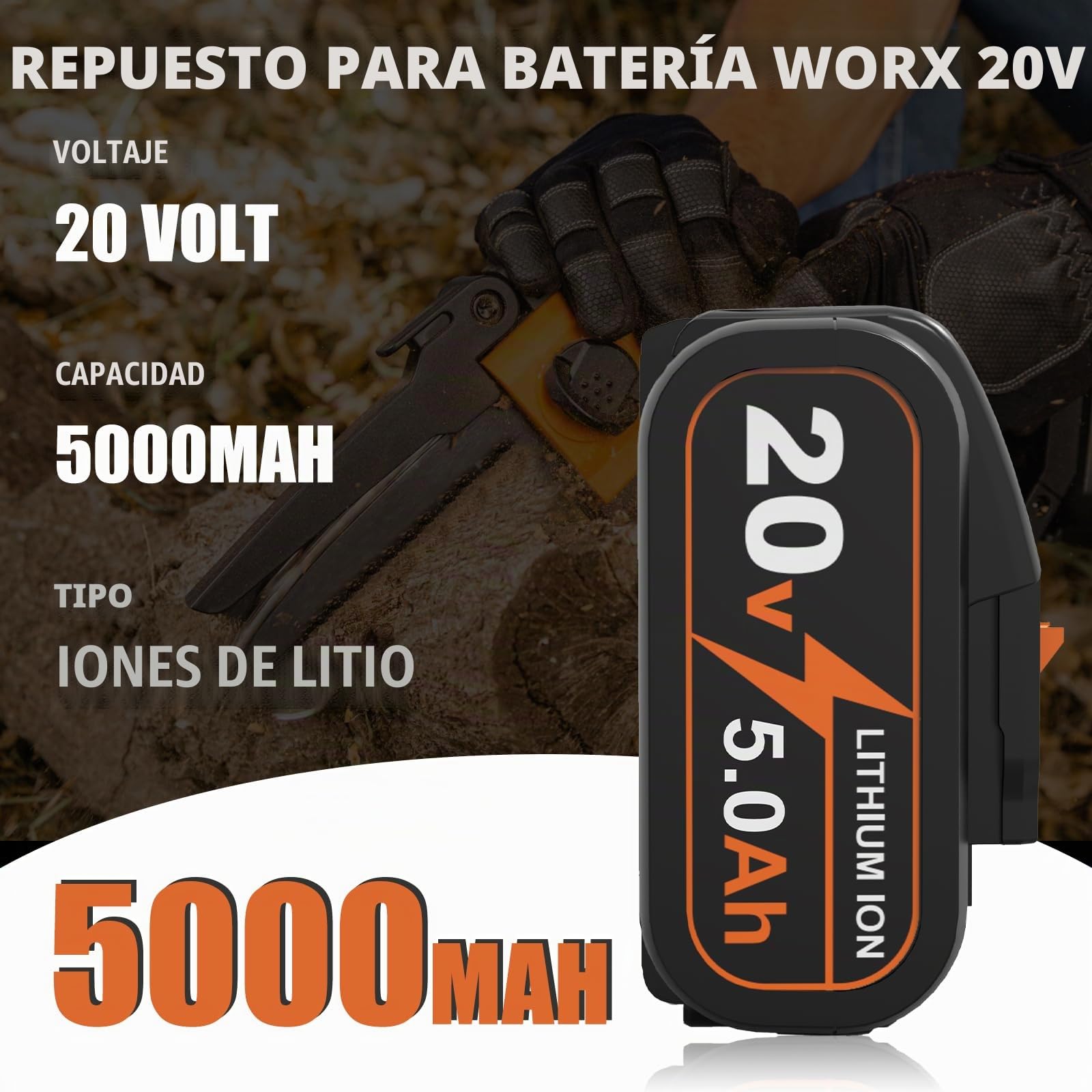 2 Piezas Reemplazo para Worx Batería 20V 5.0Ah